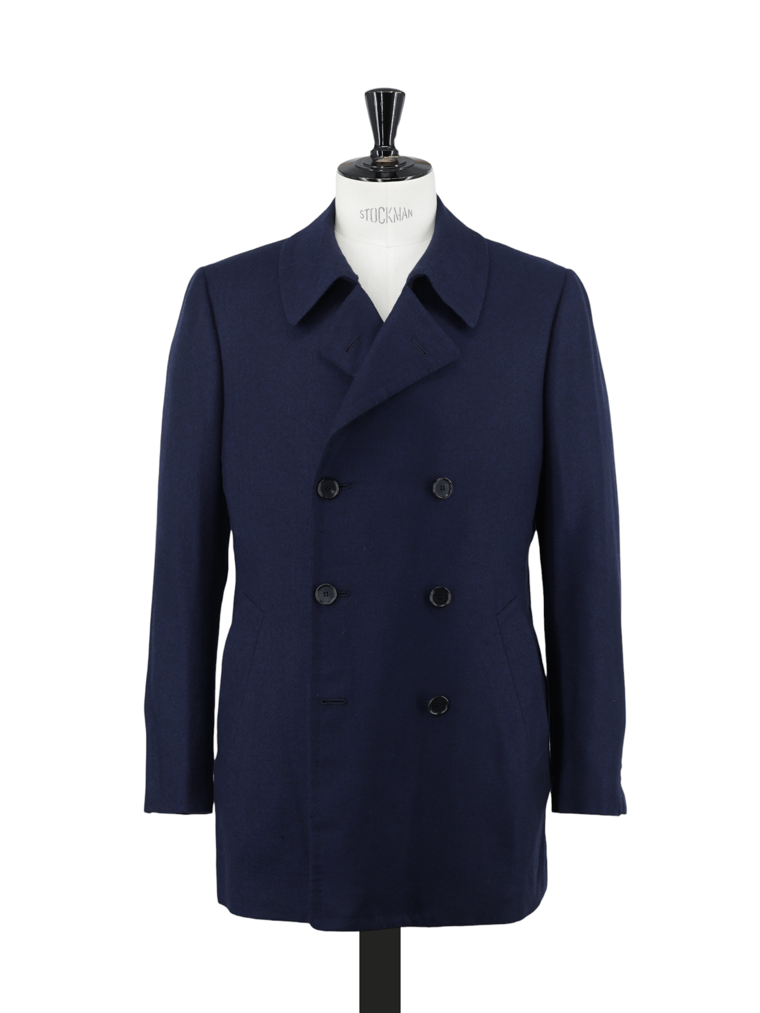 Cesare Attolini Navy Pure Cashmere Double Breasted Micro-Pattern Peacoat