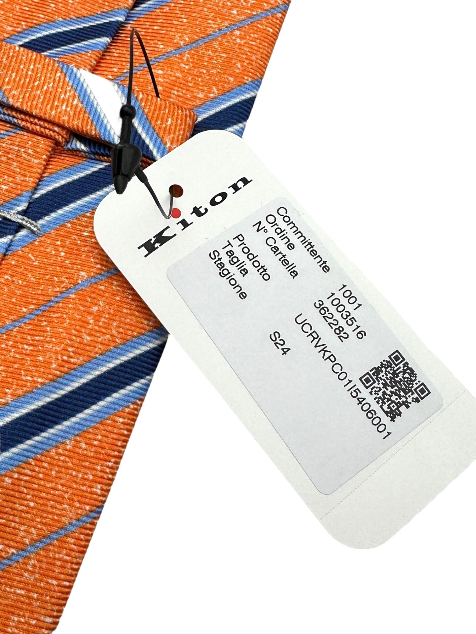 Kiton 5-Fold Orange and Blue Stripe Tie