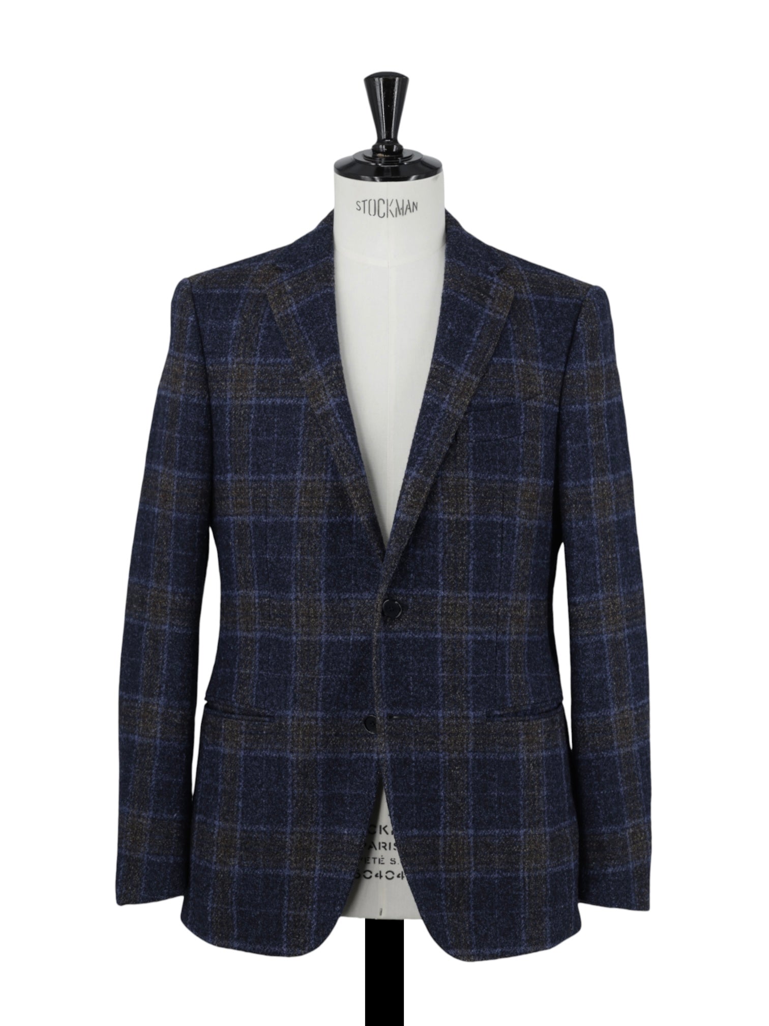 Caruso Blue & Brown Wool, Stretch, Silk & Linnen Boucle Checkered Jacket