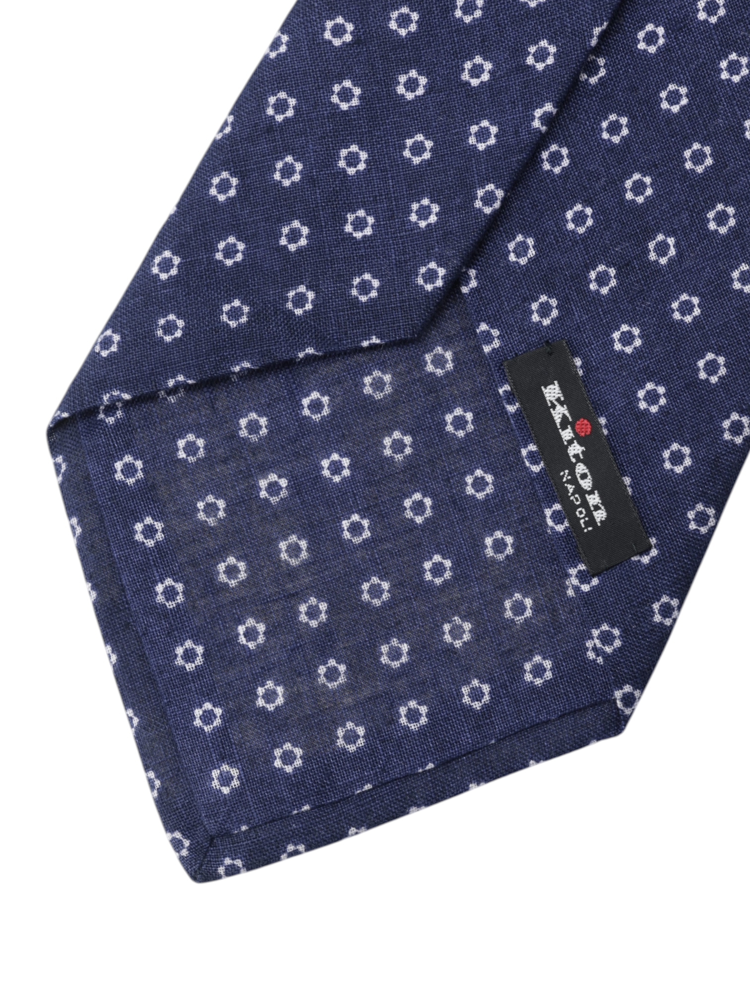 Kiton 5-Fold Dark Blue & White Pure-Linen Floral Self-Tipped Tie