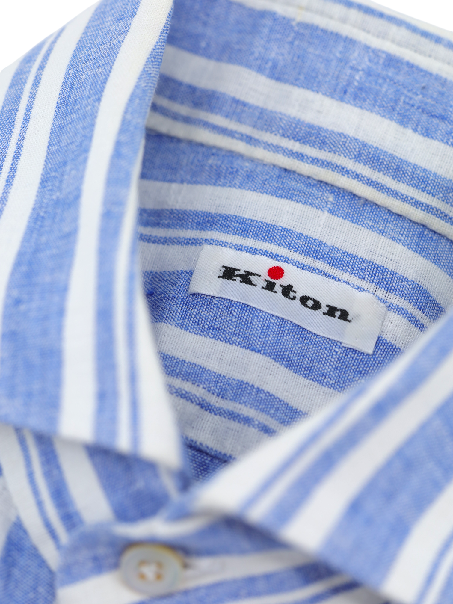 Kiton Light Blue & White Pure Linen Multi Stripe Summer Shirt