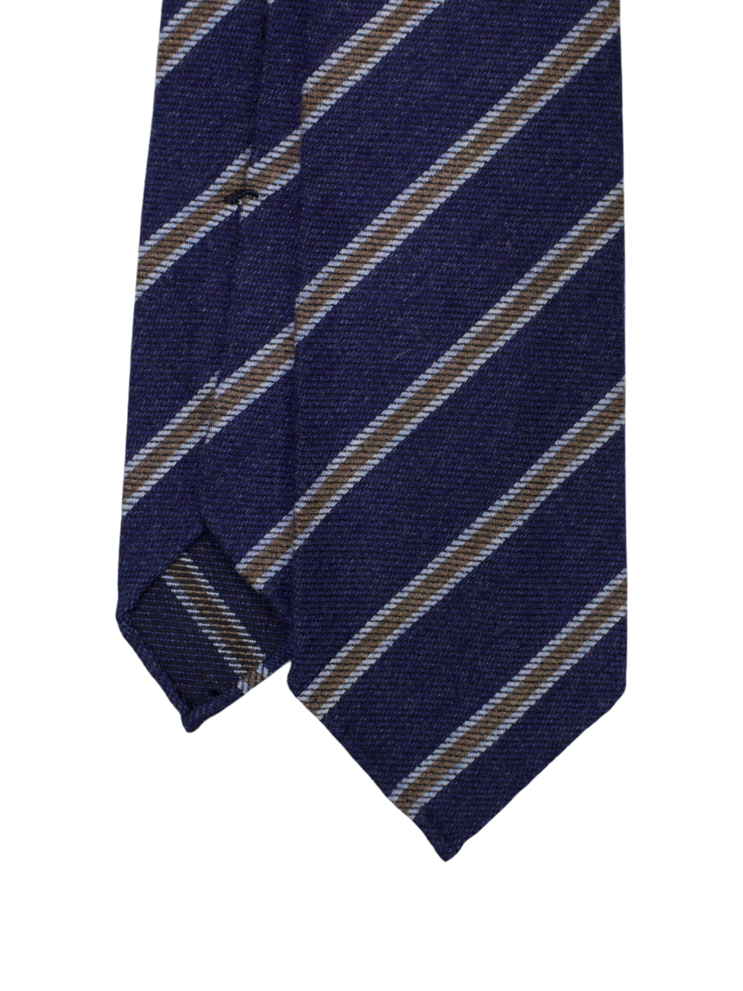 Kiton 5-Fold Indigo Blue & Brown Handrolled Cashmere, Wool & Silk Striped Tie