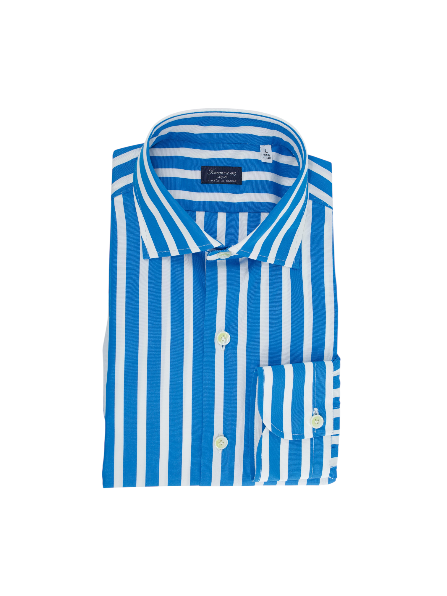 Finamore Sky Blue & White Cotton Bengal Stripe Shirt