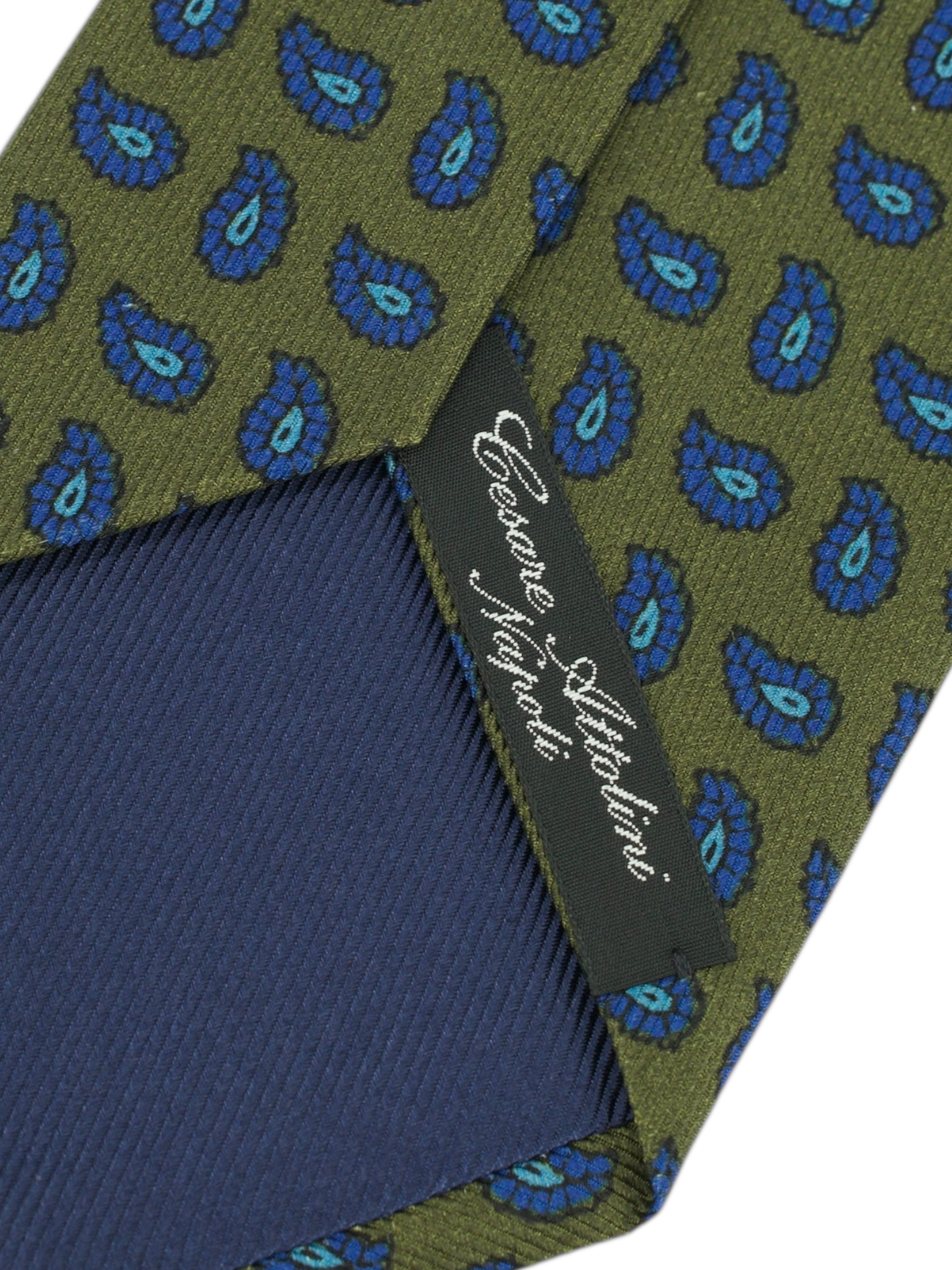 Cesare Attolini Green & Blue Silk Paisley Tie