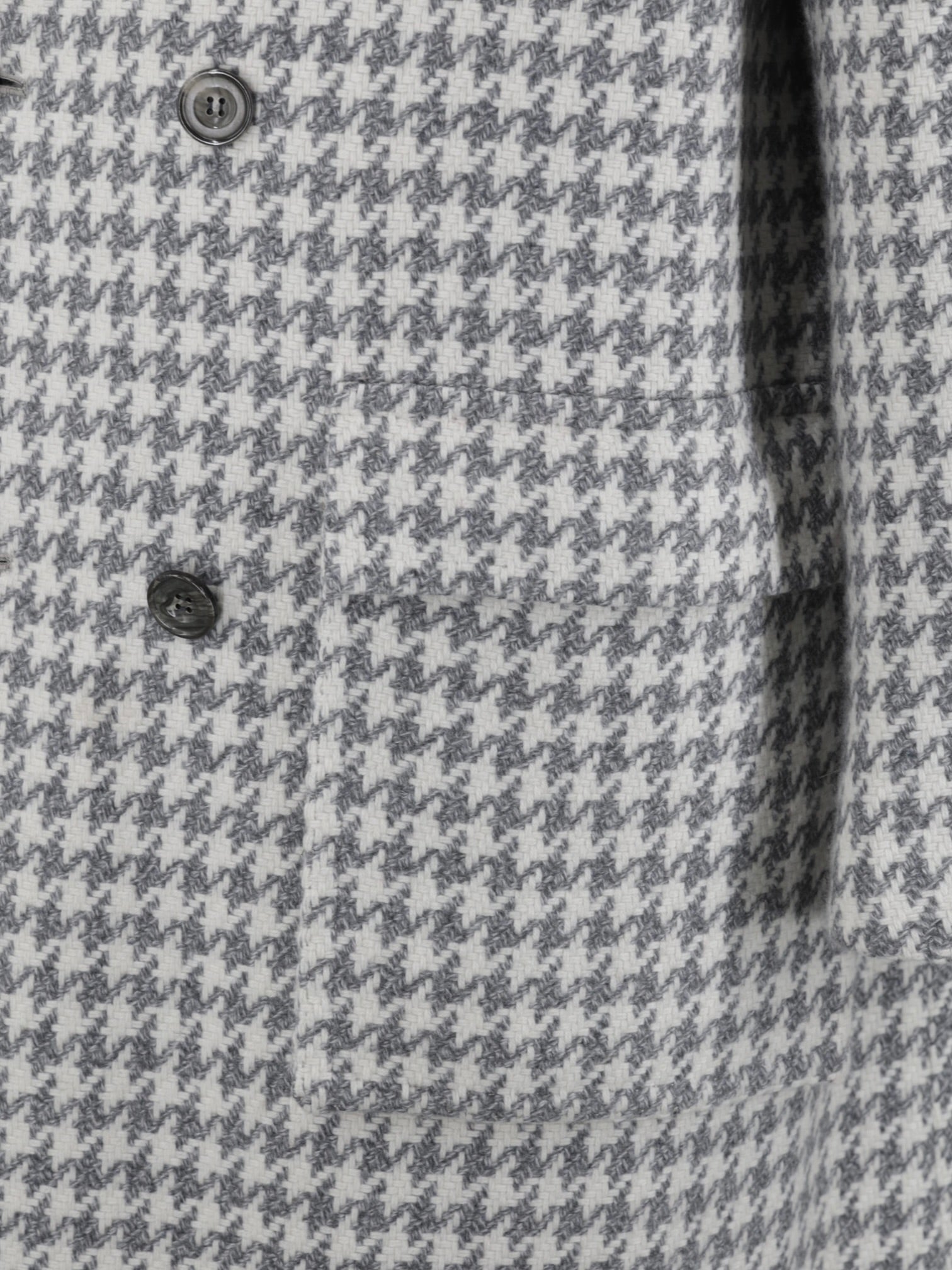 Kiton Light Grey & Offwhite Pure Cashmere Jaquard-Weave Houndstooth Overcoat