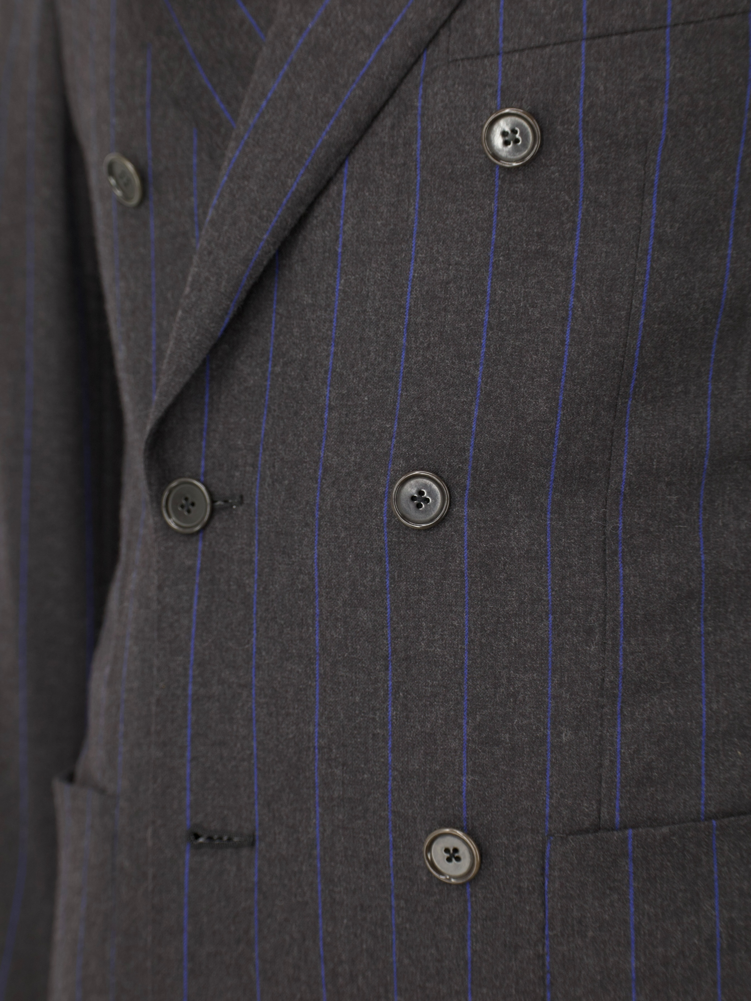 Caruso Anthracite & Azure Blue Wool Flannel Double-Breasted Pinstripe Suit