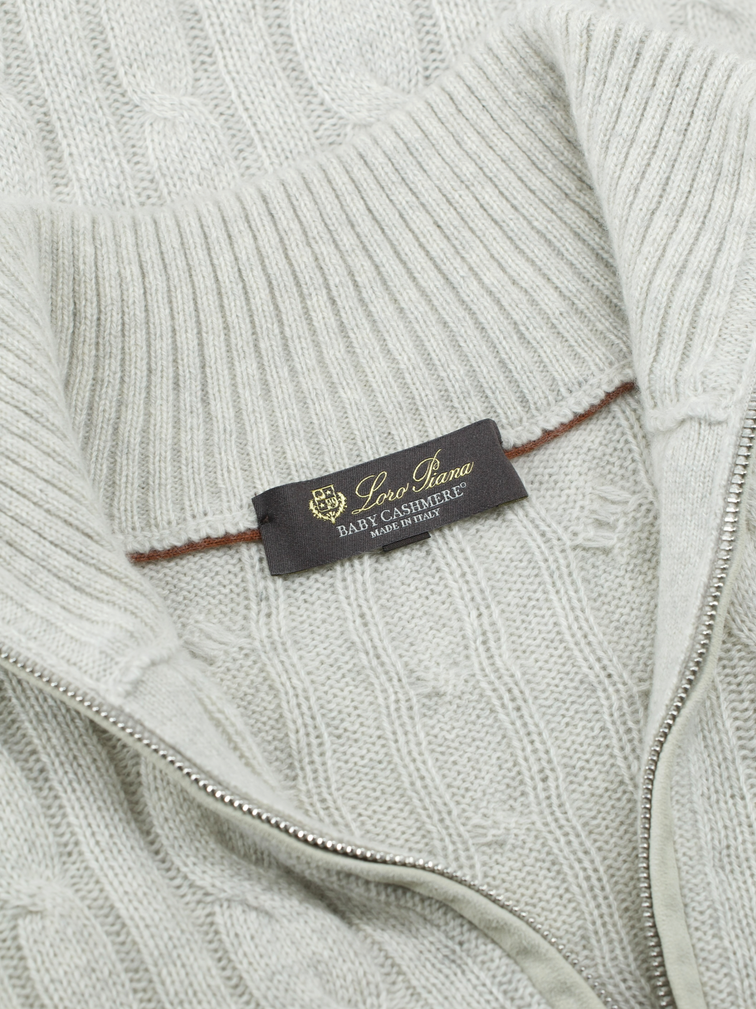 Loro Piana Oatmeal Baby Cashmere Half-Zip Cable-Knit Treccia Jumper