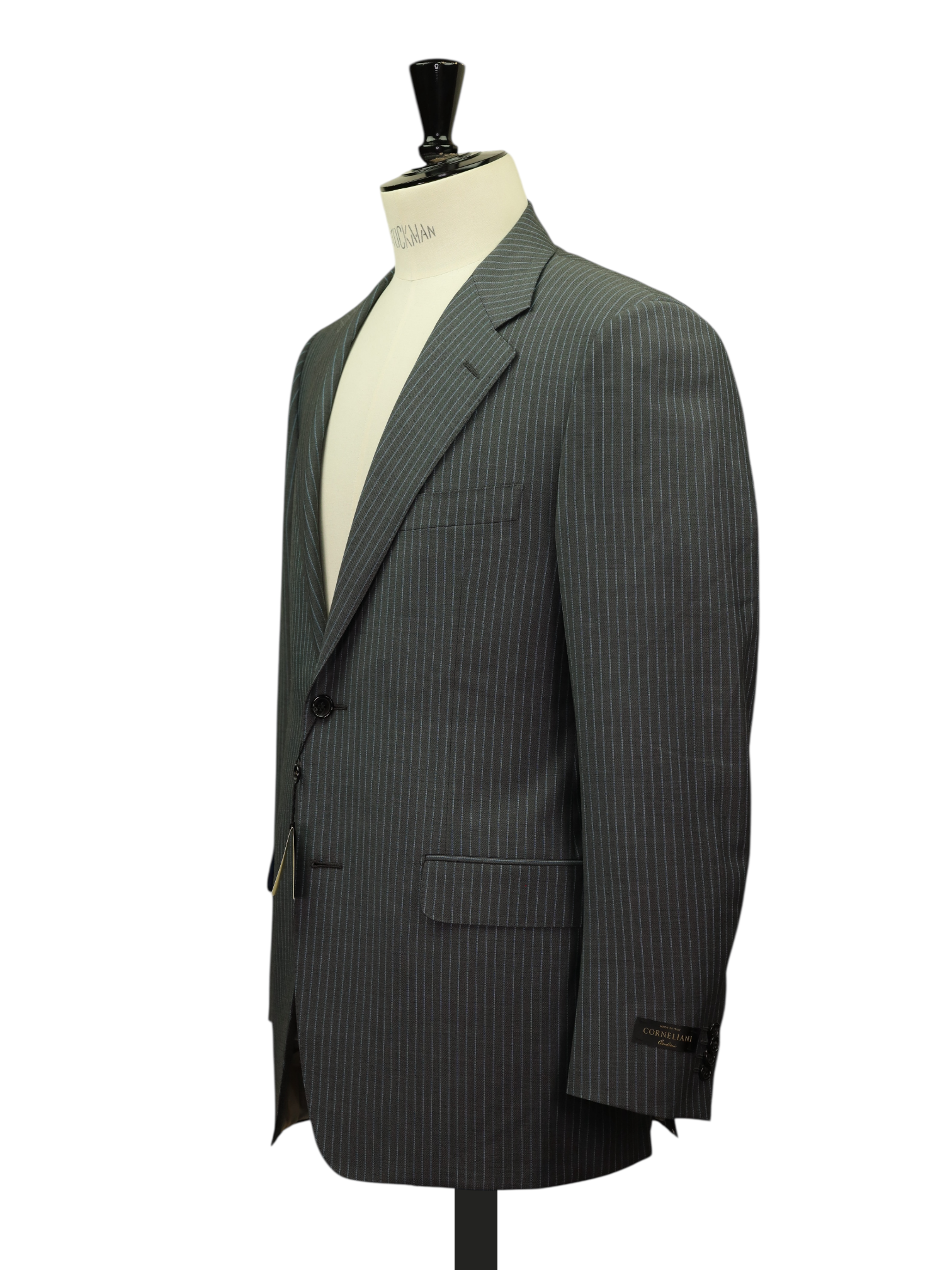Corneliani Grey & Turquoise Wool & Mohair Pinstripe Suit