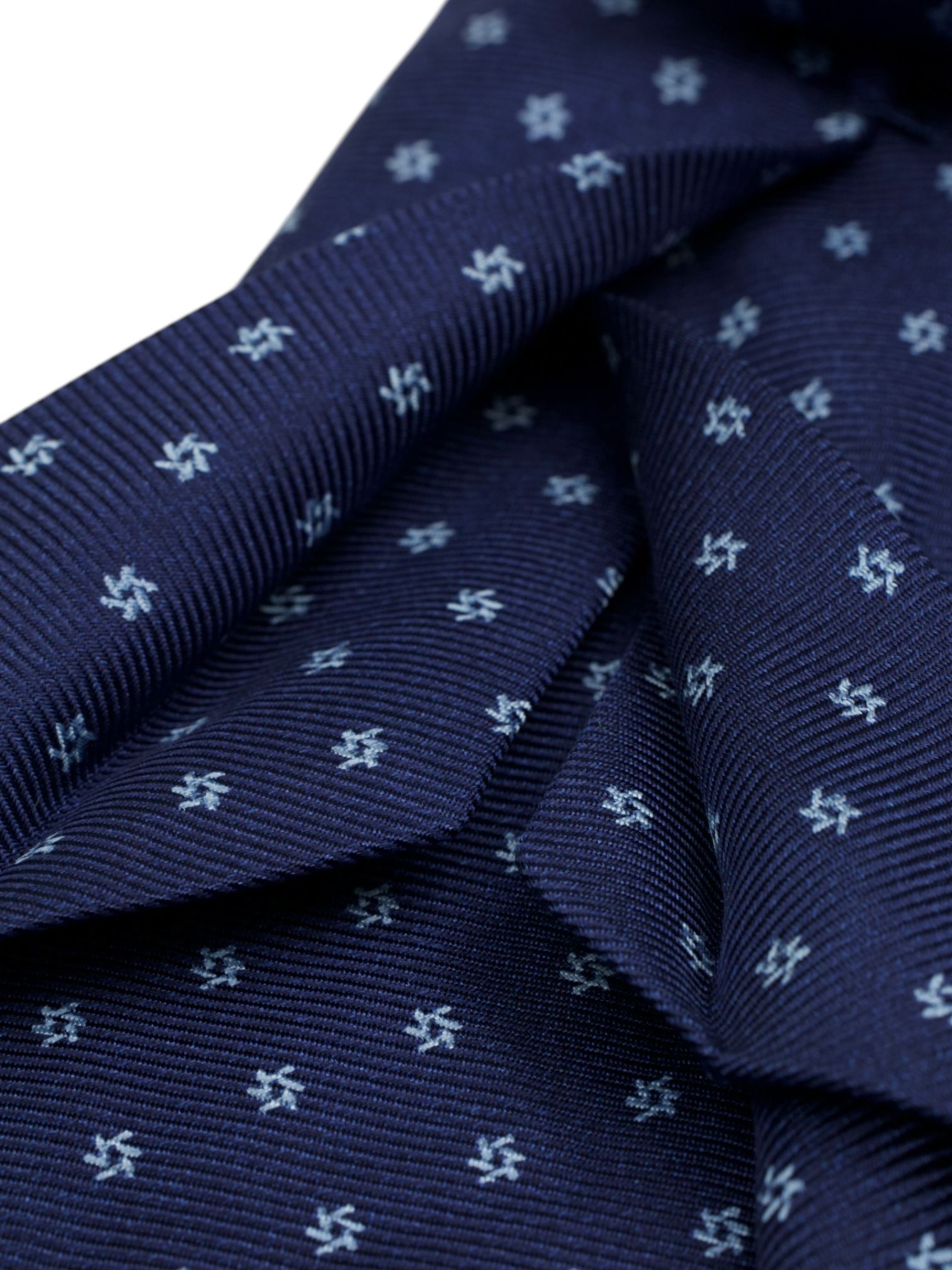 Kiton 5-Fold Indigo Blue Heavyweight Silk Geometric Pattern Tie