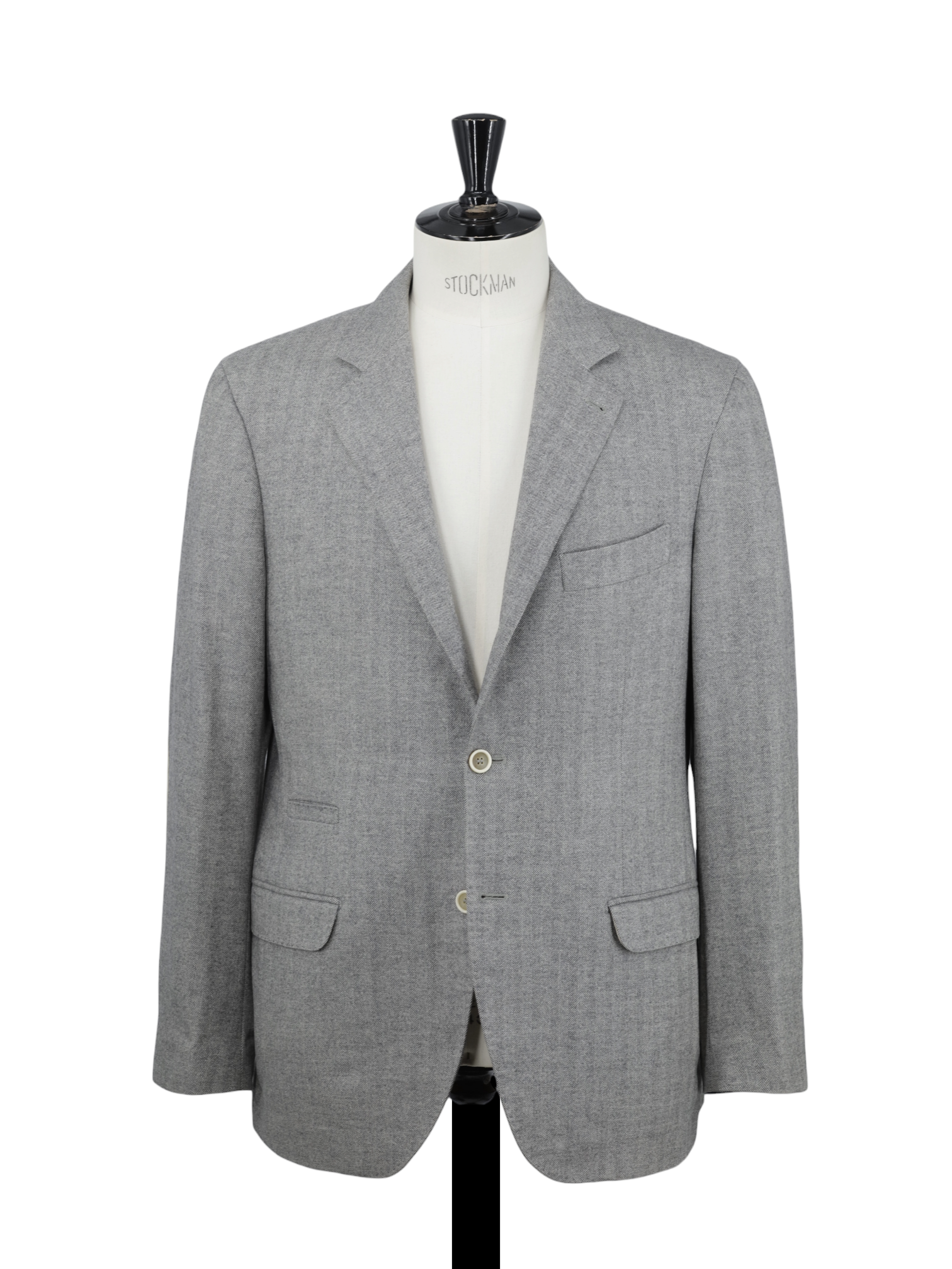 Brunello Cucinelli Grey Wool & Cashmere Elbow-Patch Herringbone Jacket