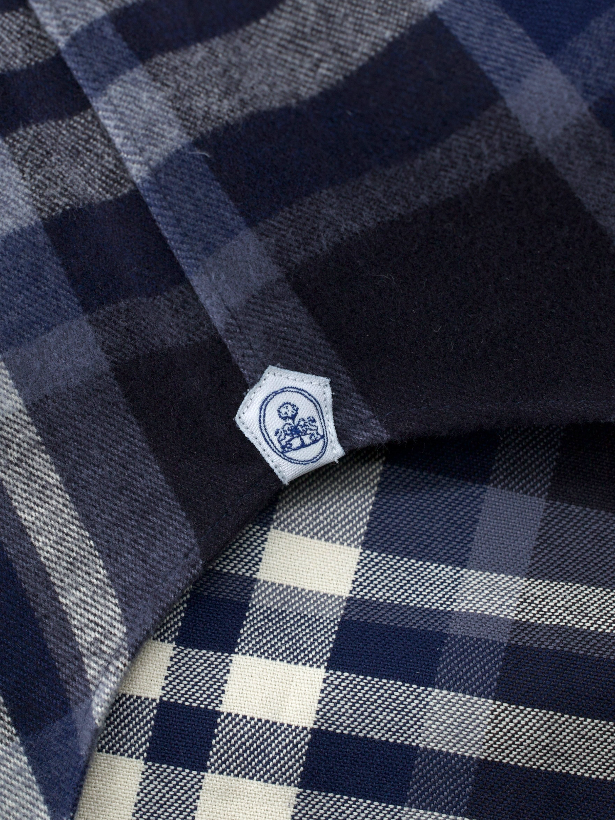 Emanuele Maffeis Dark Blue & Ecru Cotton Flannel Madras Shirt