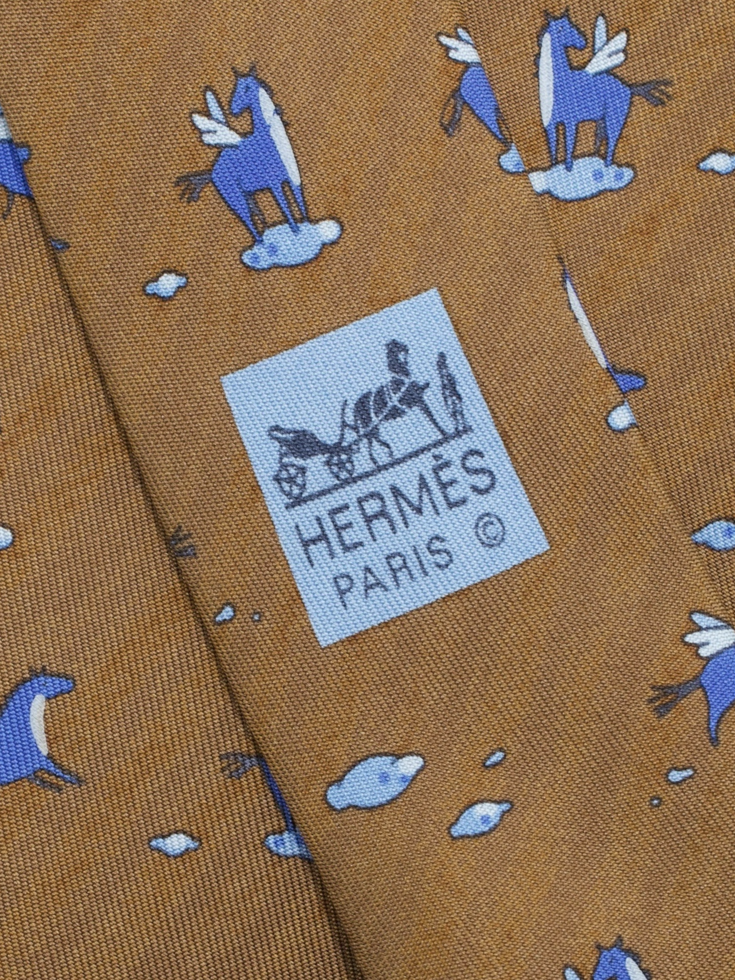 Hermès Bronze & Denim Blue Silk Horse Pattern Tie