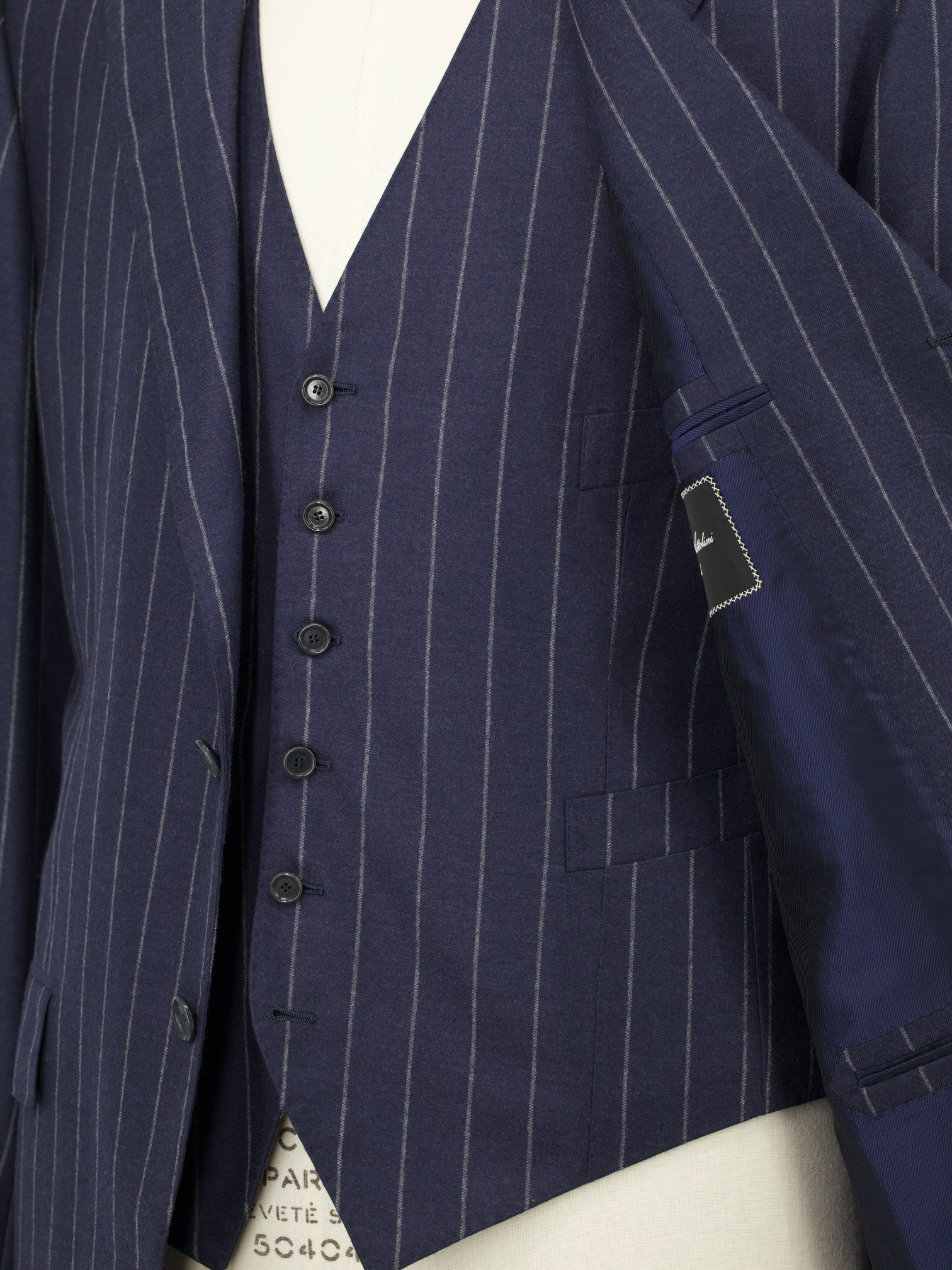 Cesare Attolini Dark Blue 3-Piece Super 150's Flannel Chalkstripe Suit