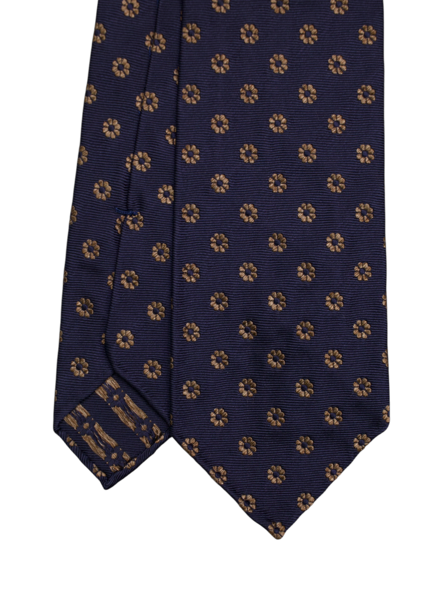 Kiton 5-Fold Dark Brown & Bronze Handrolled Silk Floral Pattern Tie