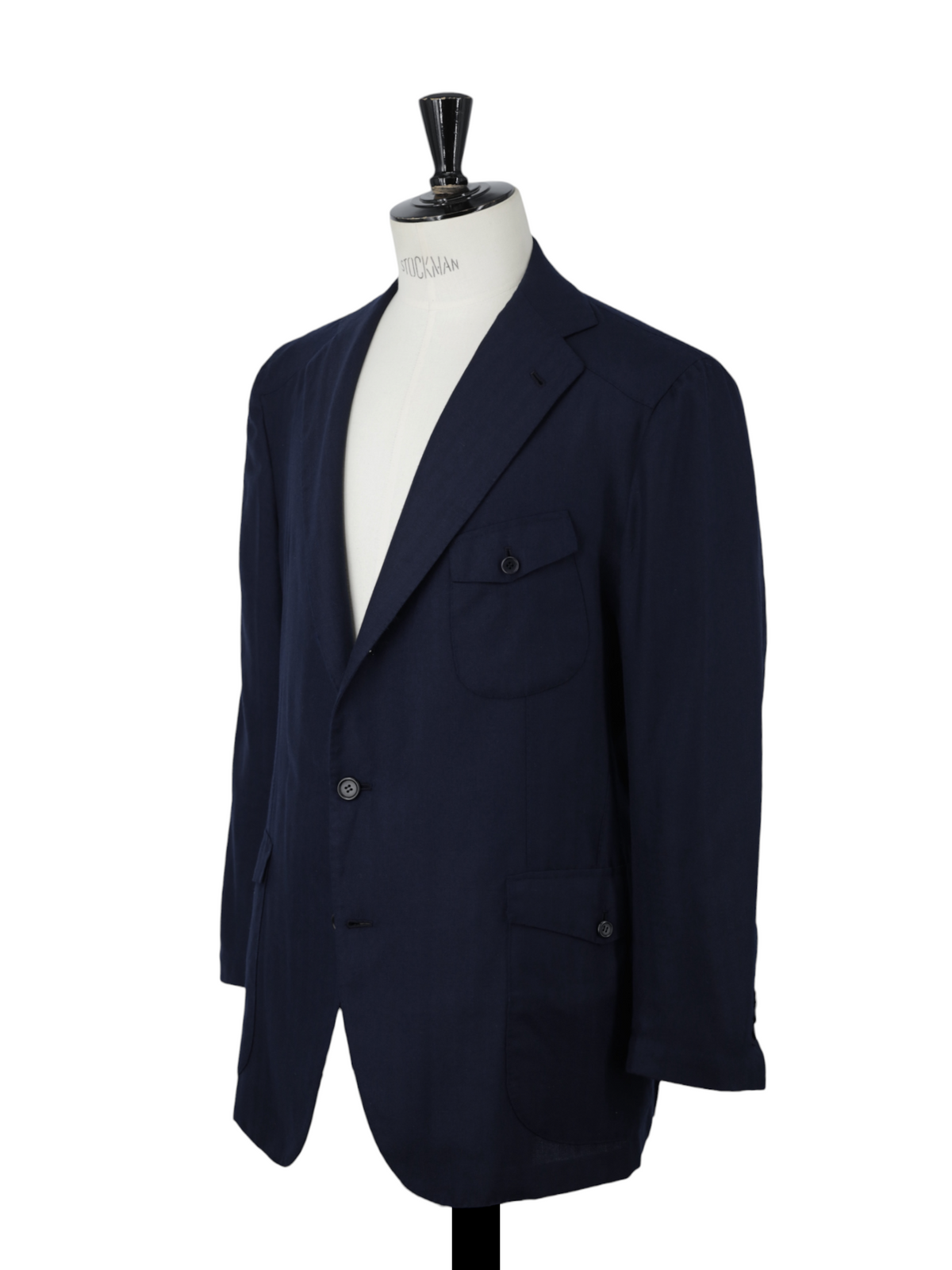 Orazio Luciano Navy Cashmere & Silk Safari-Style Herringbone Jacket
