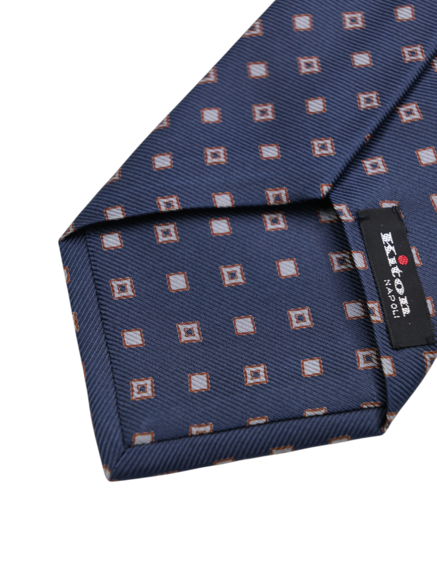 Kiton 5-Fold Dark Blue & Red Silk Diamond Pattern Tie