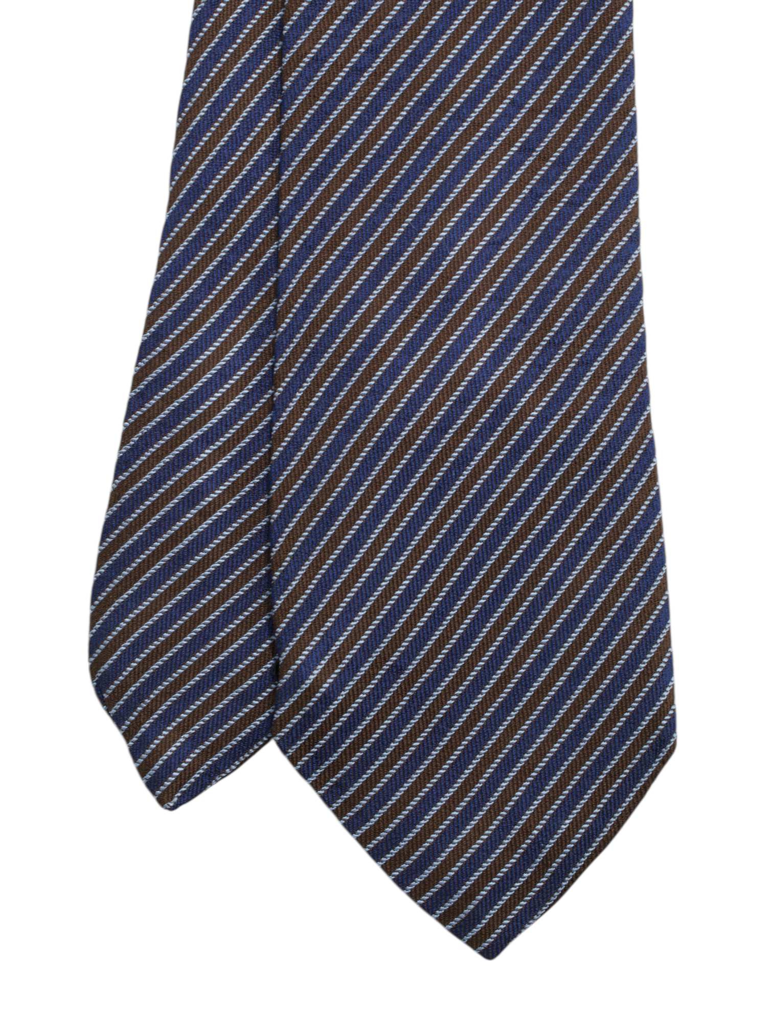 Cesare Attolini Dark Blue & Chocolate Brown Silk Striped Tie