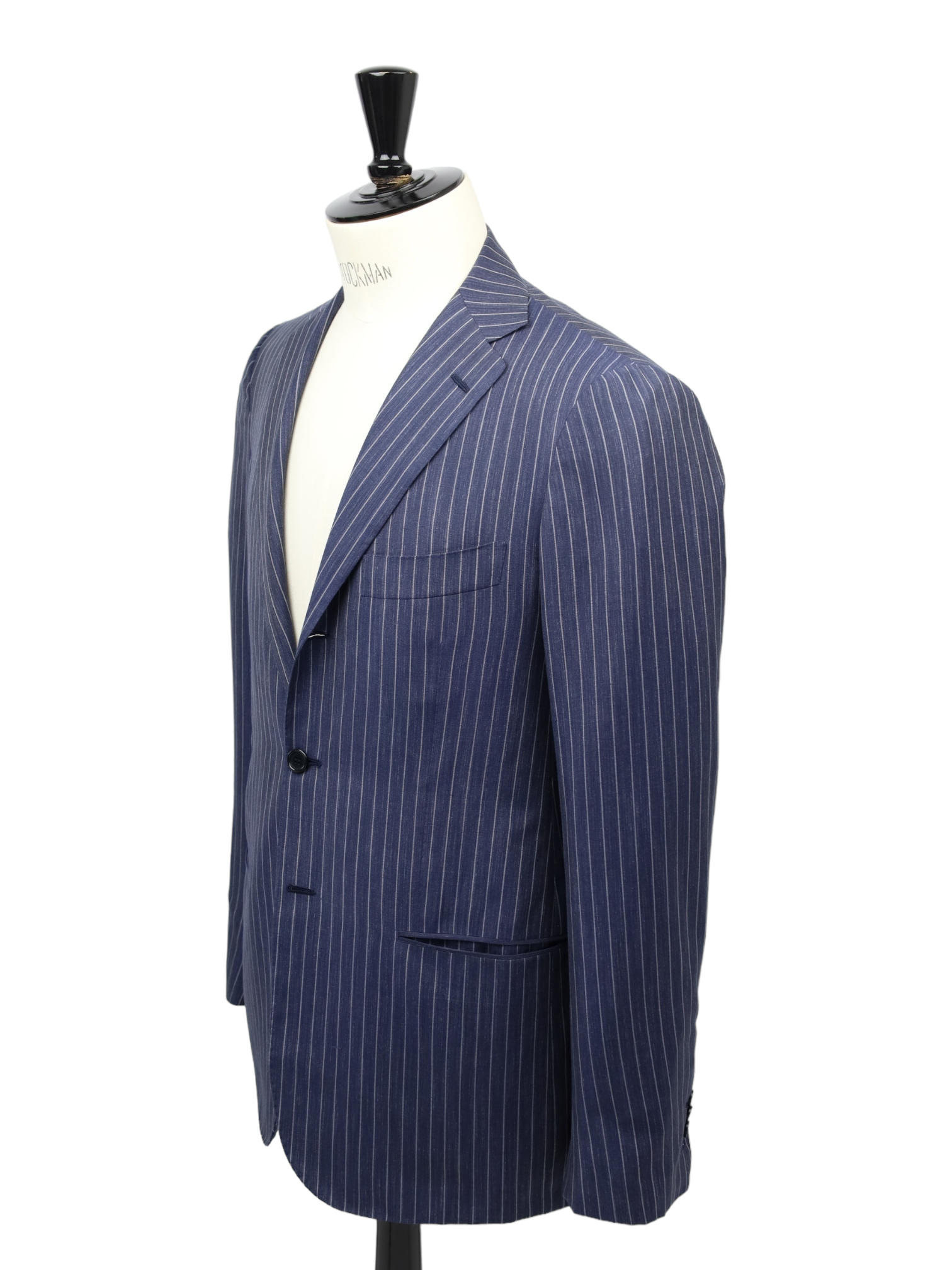 Kiton Denim Blue Cool-Wool Pinstripe Suit