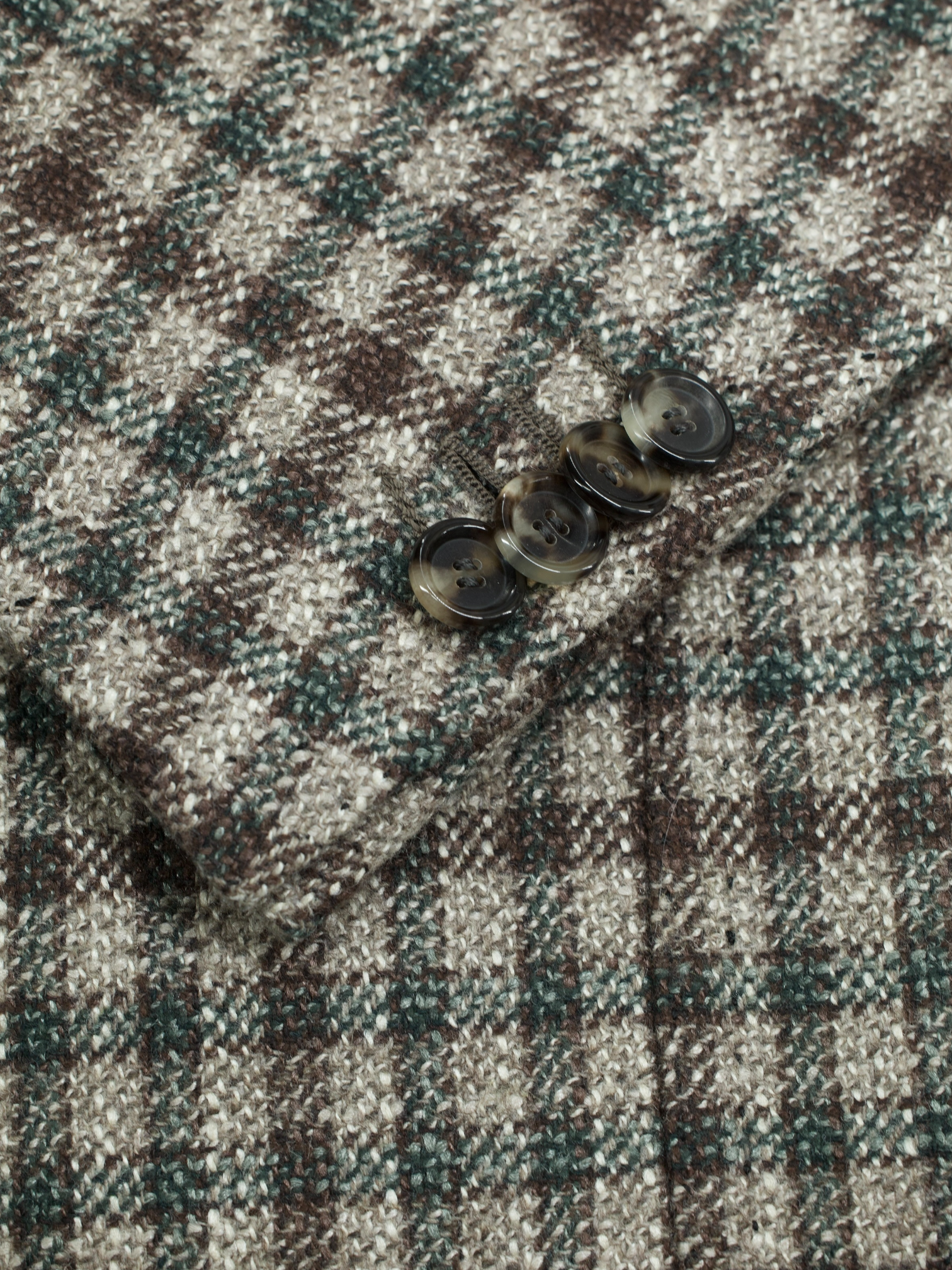 Cesare Attolini Light Brown & Green Wool-Silk Blend Gingham-Check Jacket
