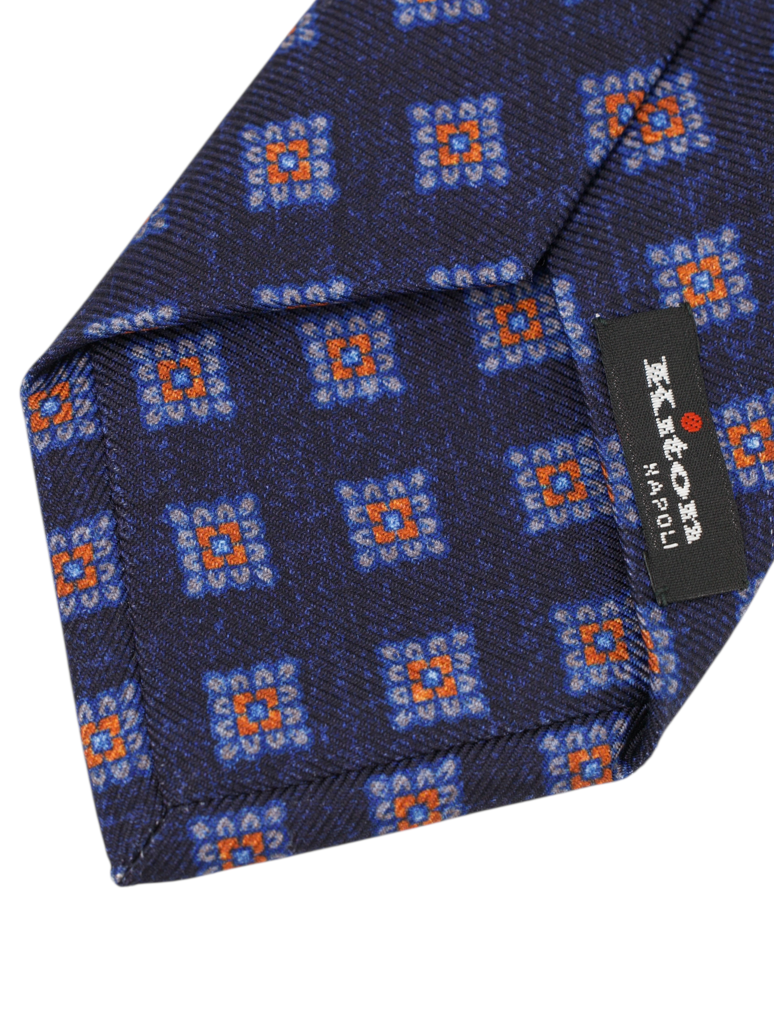 Kiton 5-Fold Blue & Red Silk Diamond Medaiilon Tie