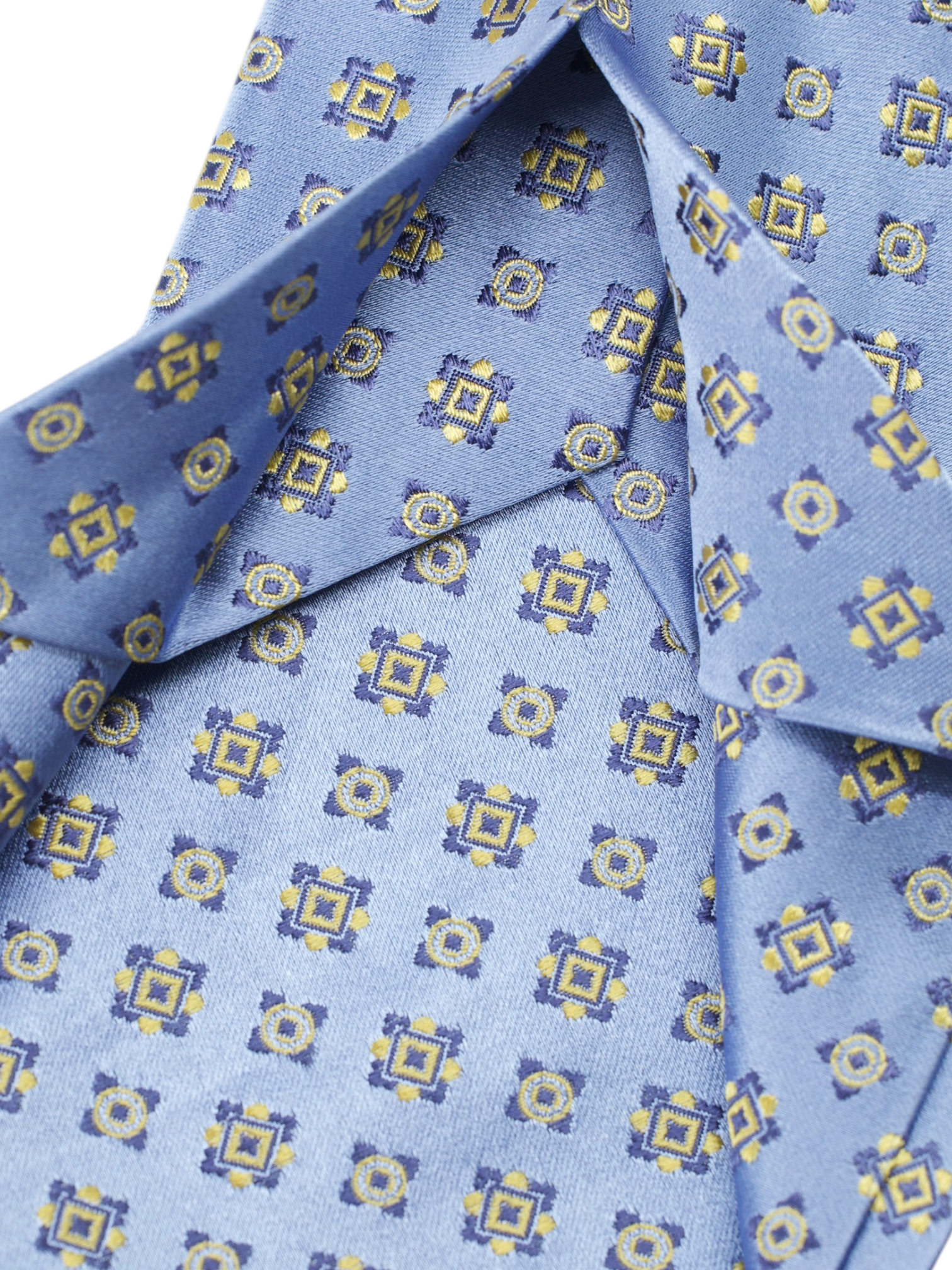 Kiton 5-Fold Light Blue & Yellow Silk Vintage Pattern Tie