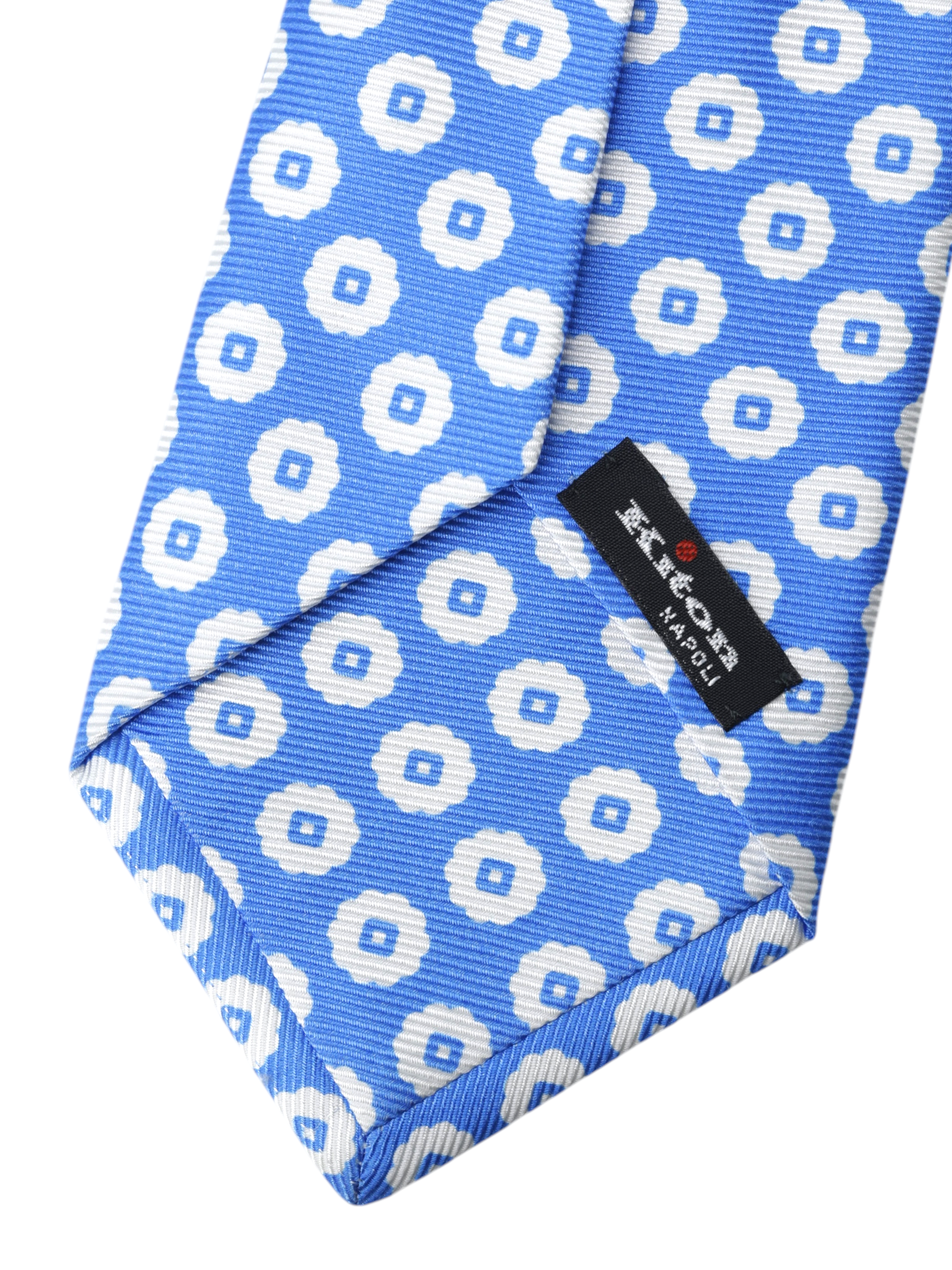 Kiton 5-Fold Azure Blue & White Silk Floral-Pattern Self-Tipped Tie