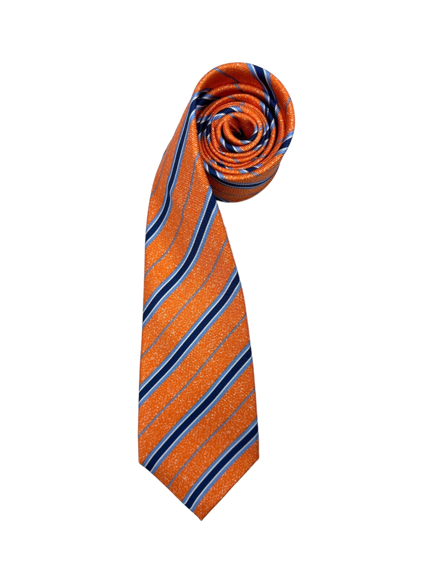 Kiton 5-Fold Orange and Blue Stripe Tie
