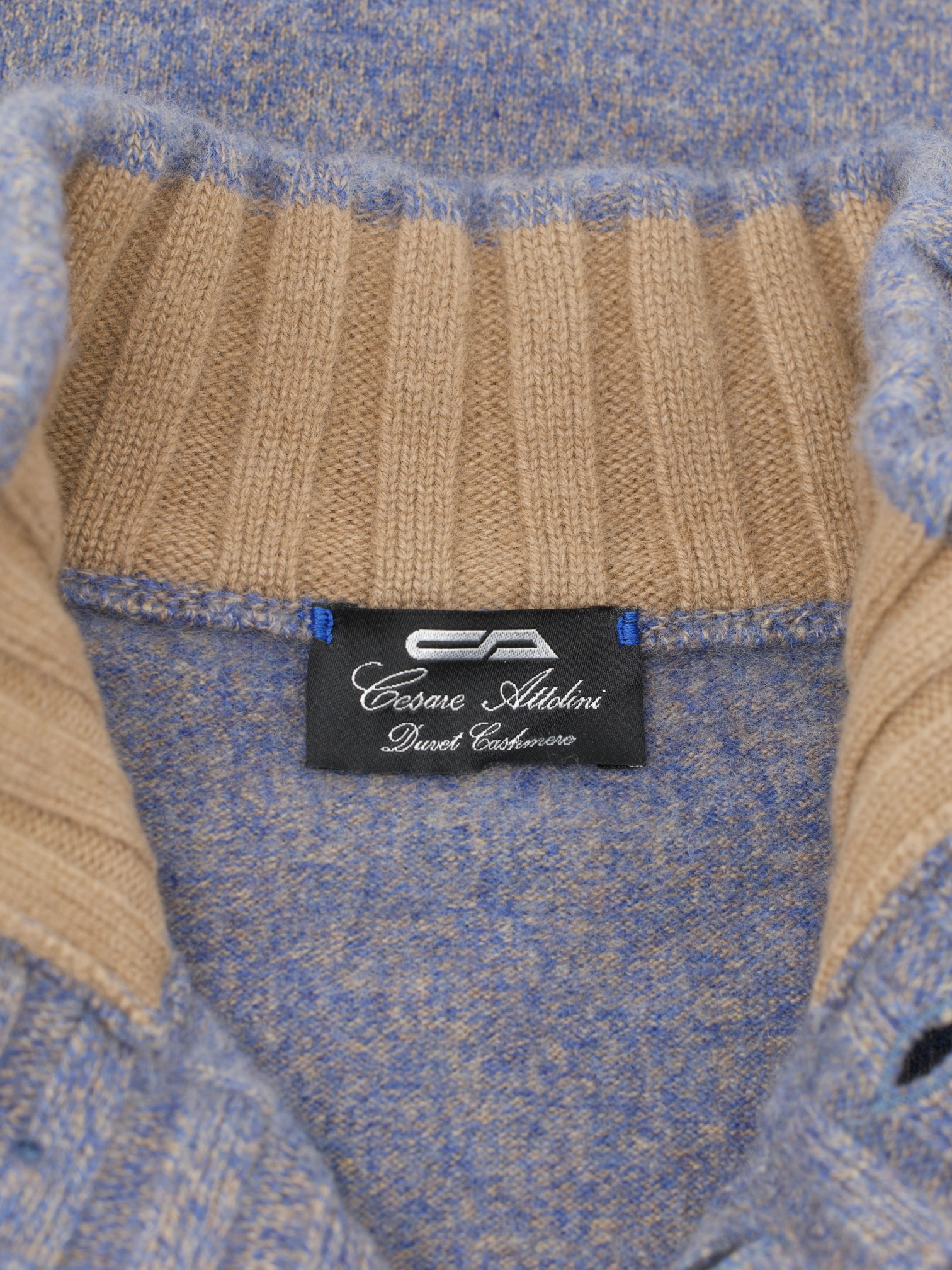 Cesare Attolini Steel Blue Mélange Duvet Cashmere Button-Up Knitwear