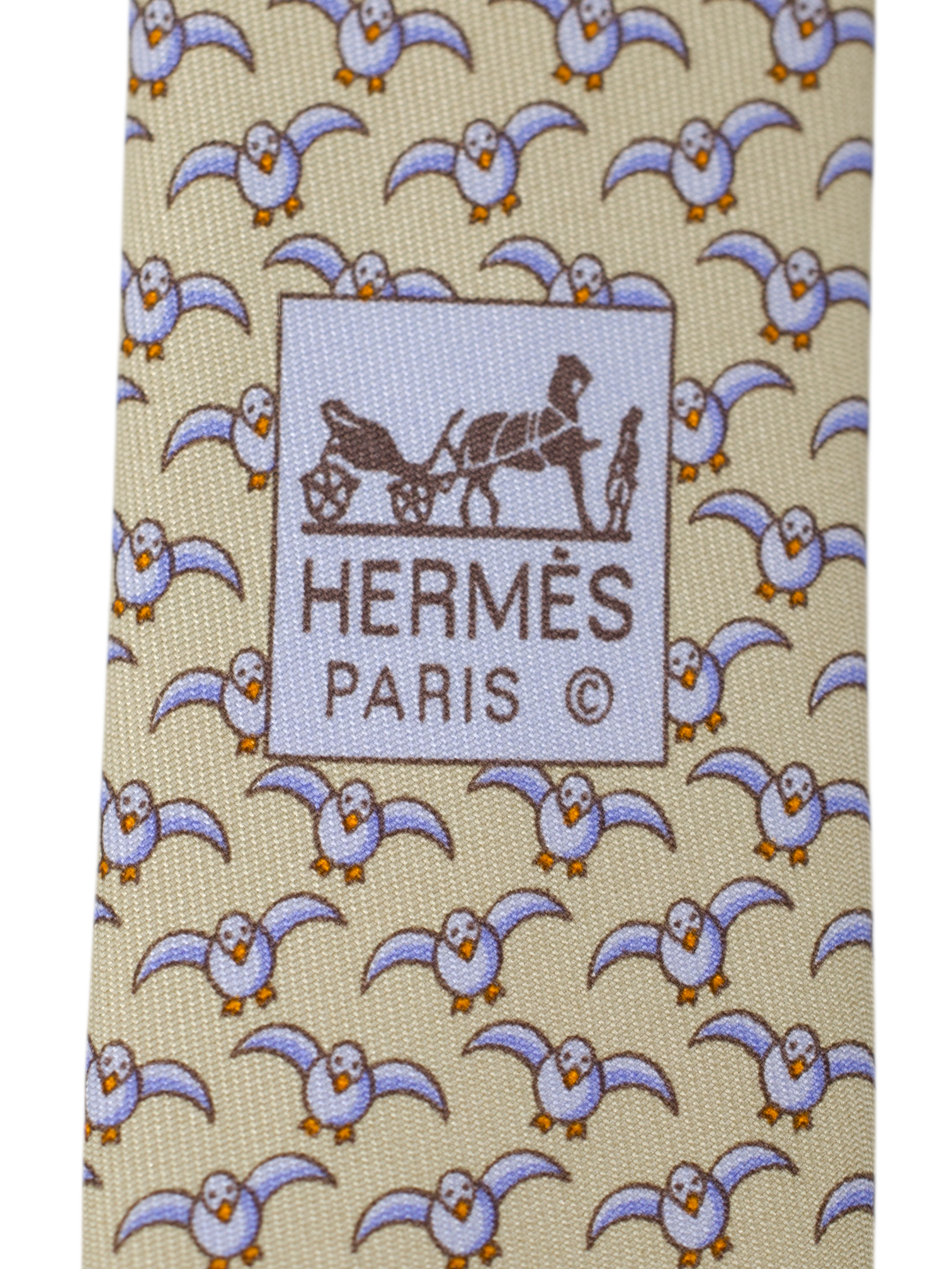 Hermès x ING Private-Banking Taupe Silk Seagull-Pattern Tie