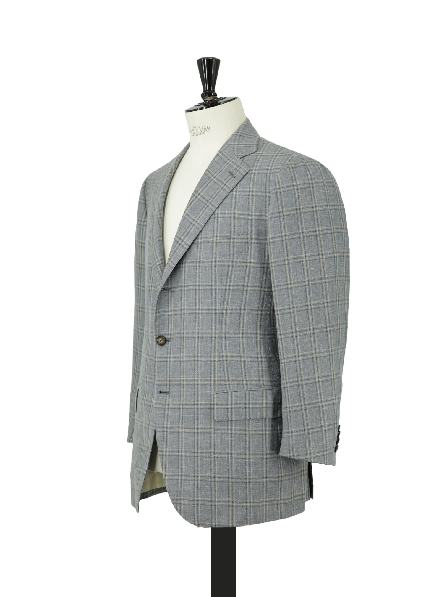 Cesare Attolini Light Grey & Taupe Wool, Silk & Linen Windowpane Jacket