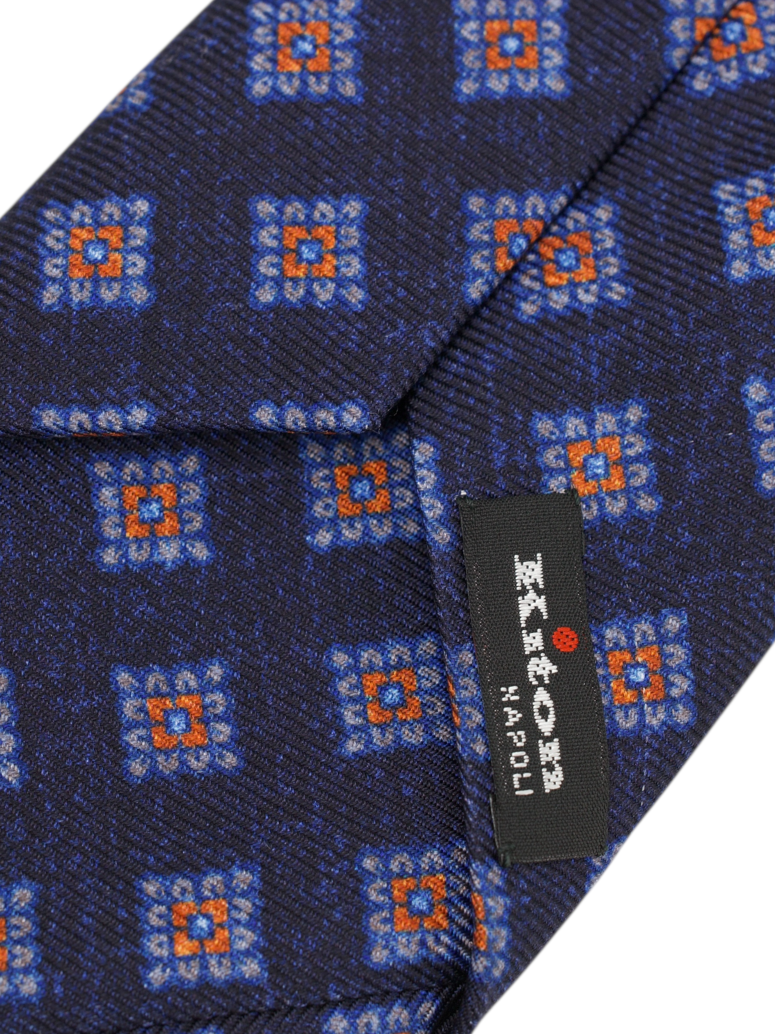 Kiton 5-Fold Blue & Red Silk Diamond Medaiilon Tie