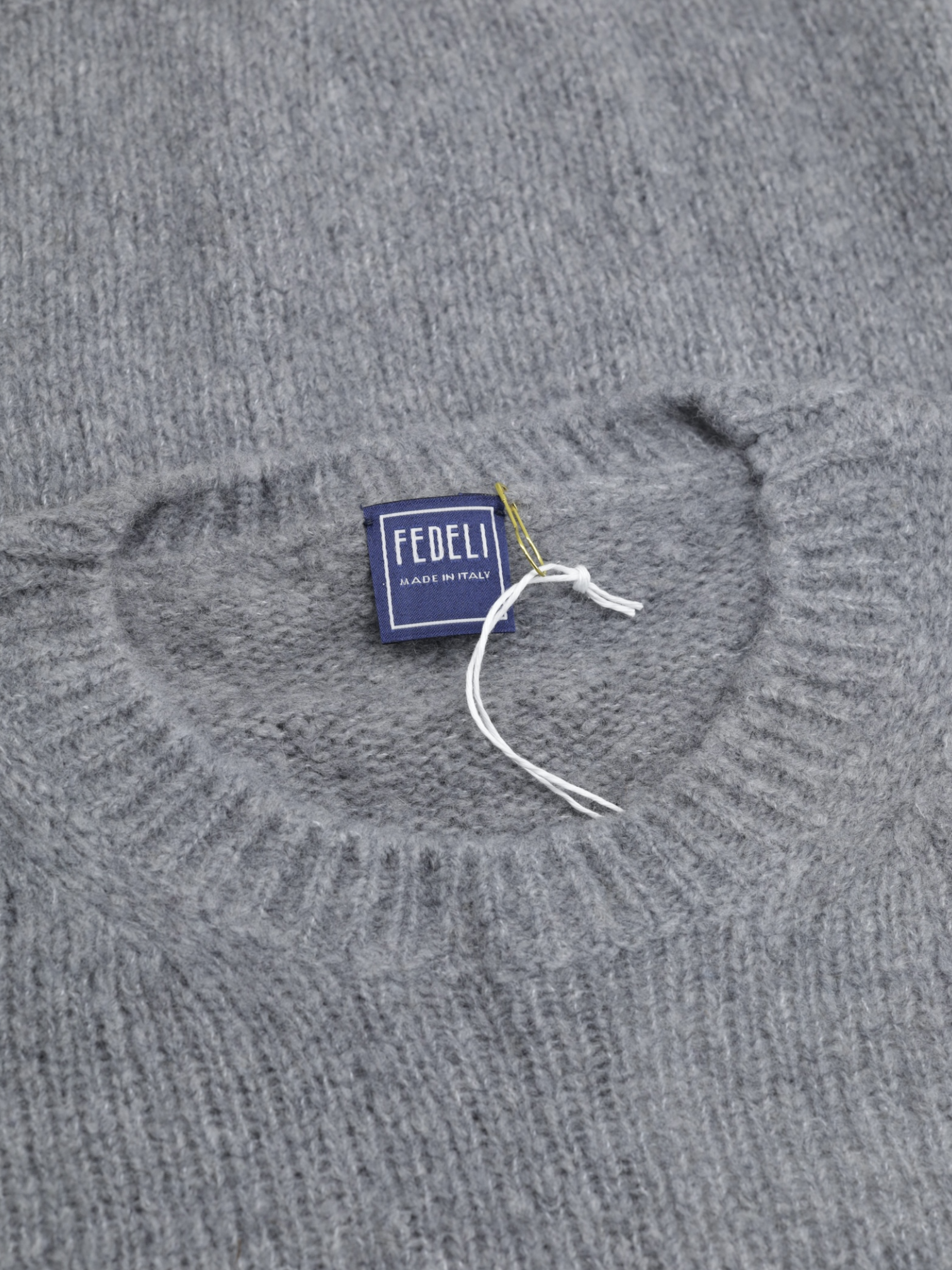 Fedeli Grey Cashmere, Wool & Stretch "Re-Cashmere" Rib-Knitted Roundneck
