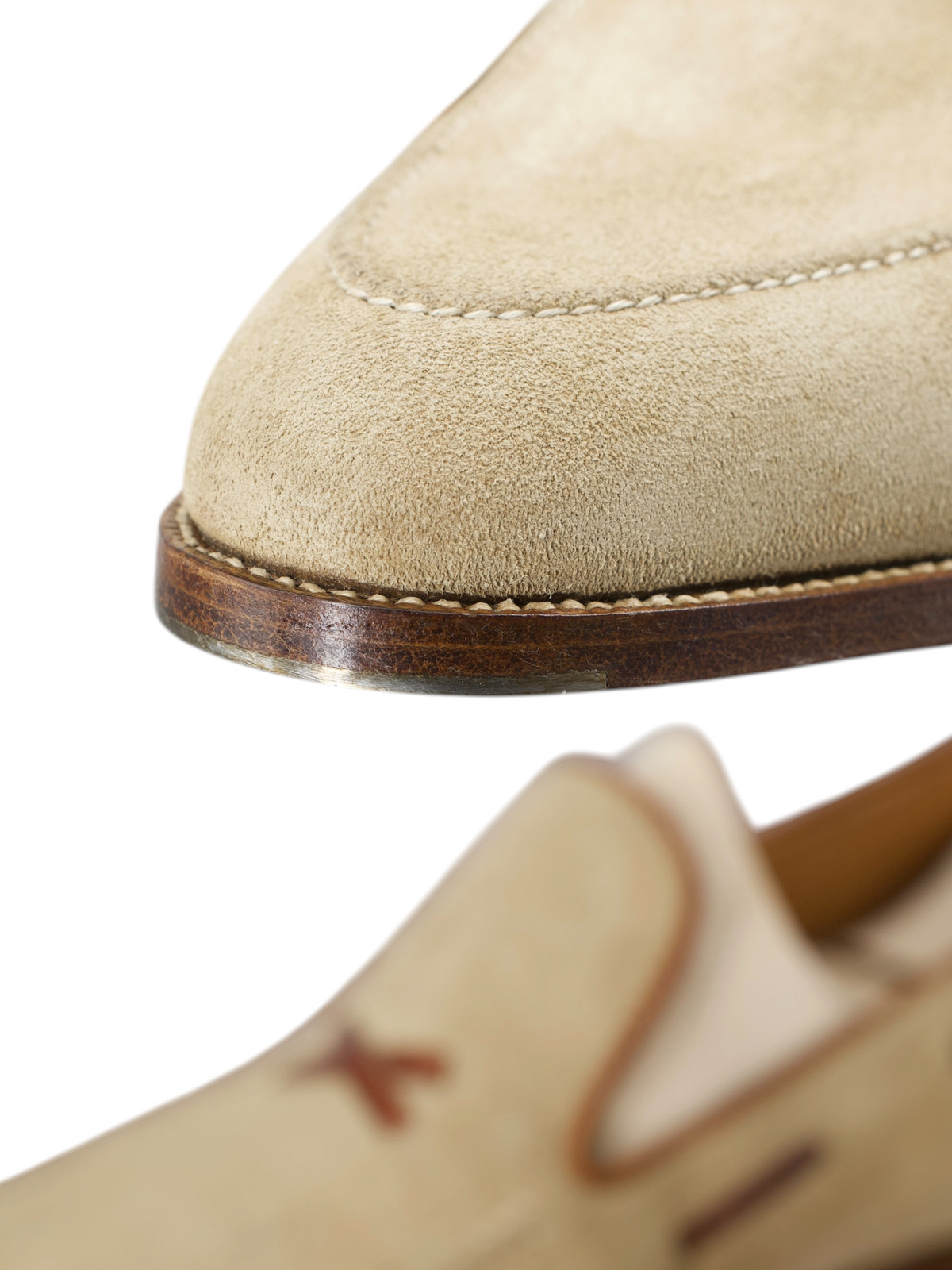 Saint Crispin's Beige Suede Norwegian X-Stitch Loafer