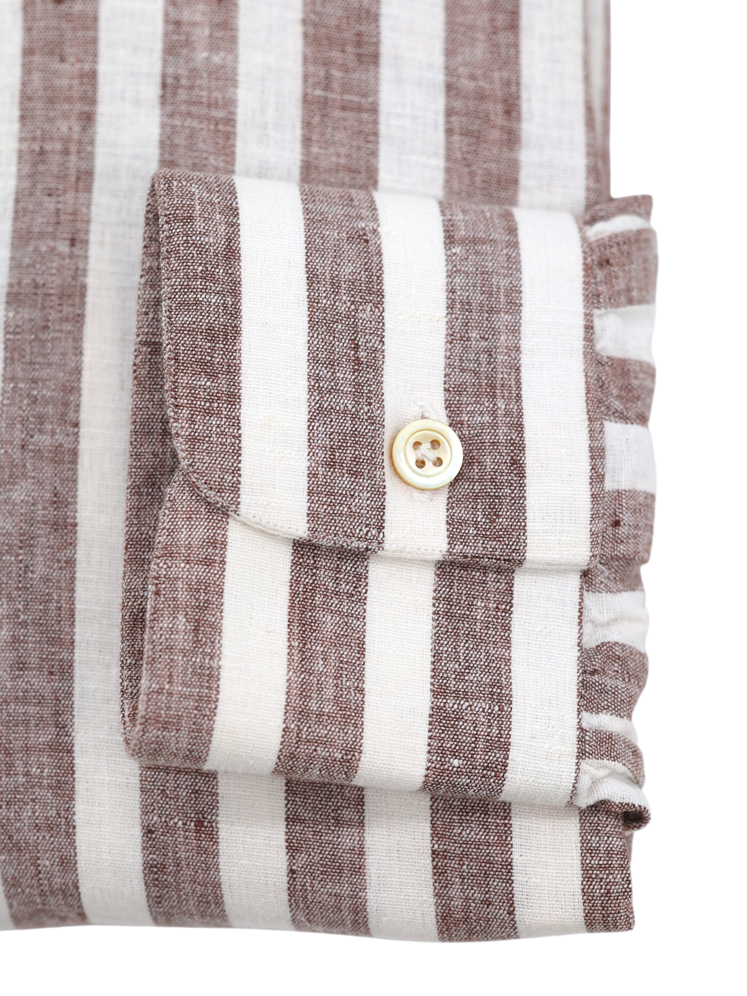 Kiton Brown & White Pure Linen Bengal Stripe Mandarin-Collar Shirt