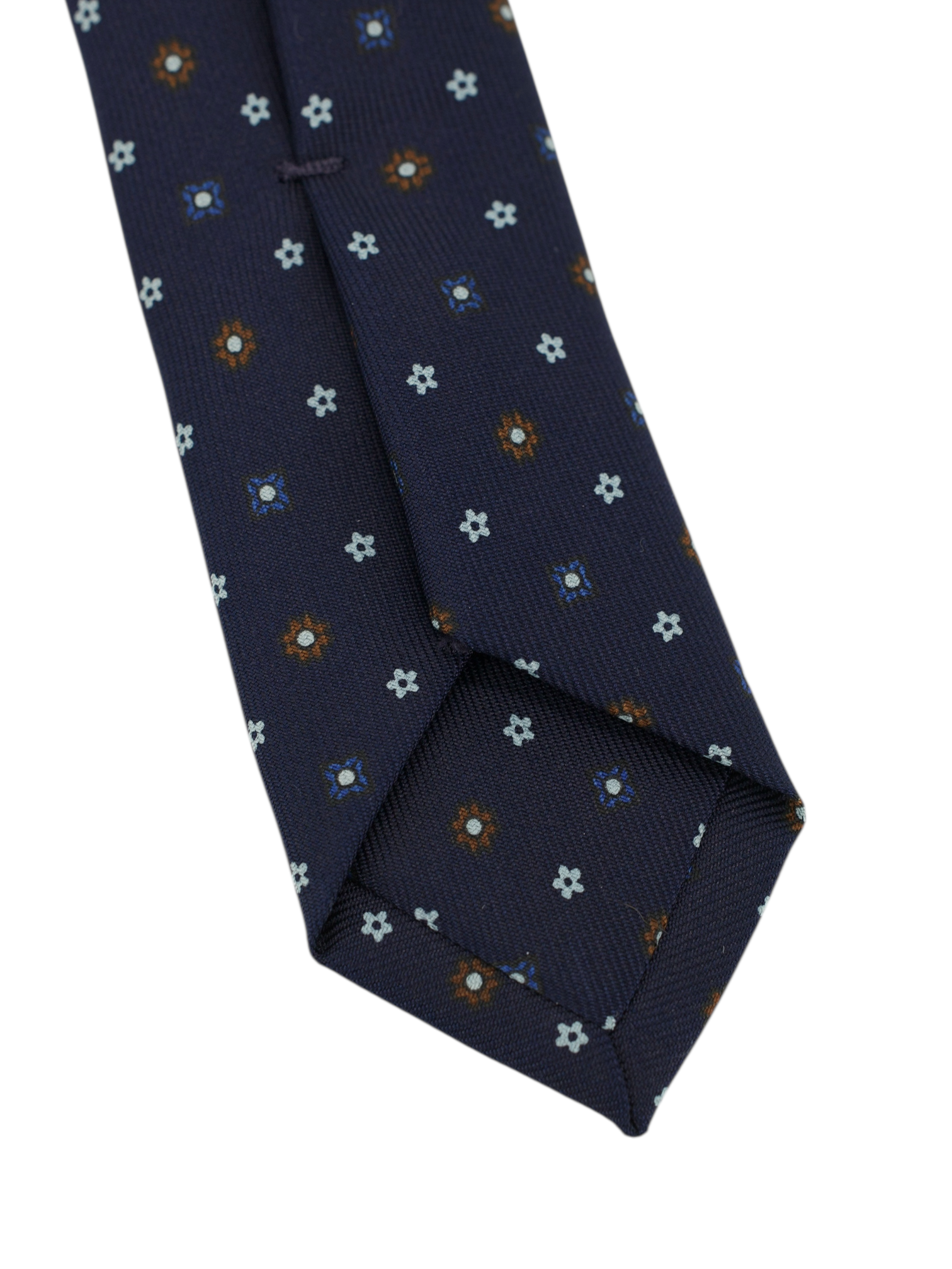 E.Marinella Navy & Brown Silk Floral Pattern Tie