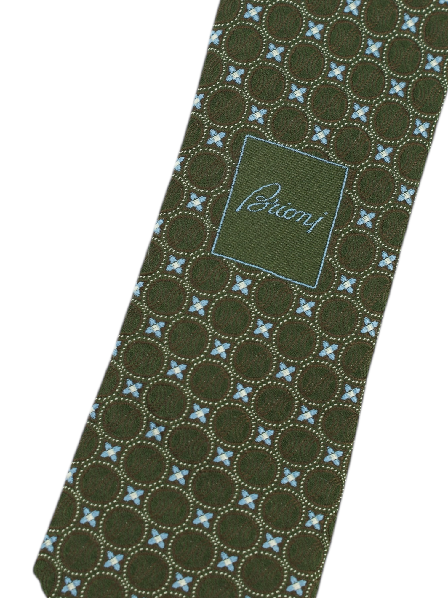 Brioni Olive Green & Light Blue Silk Geometric Tie