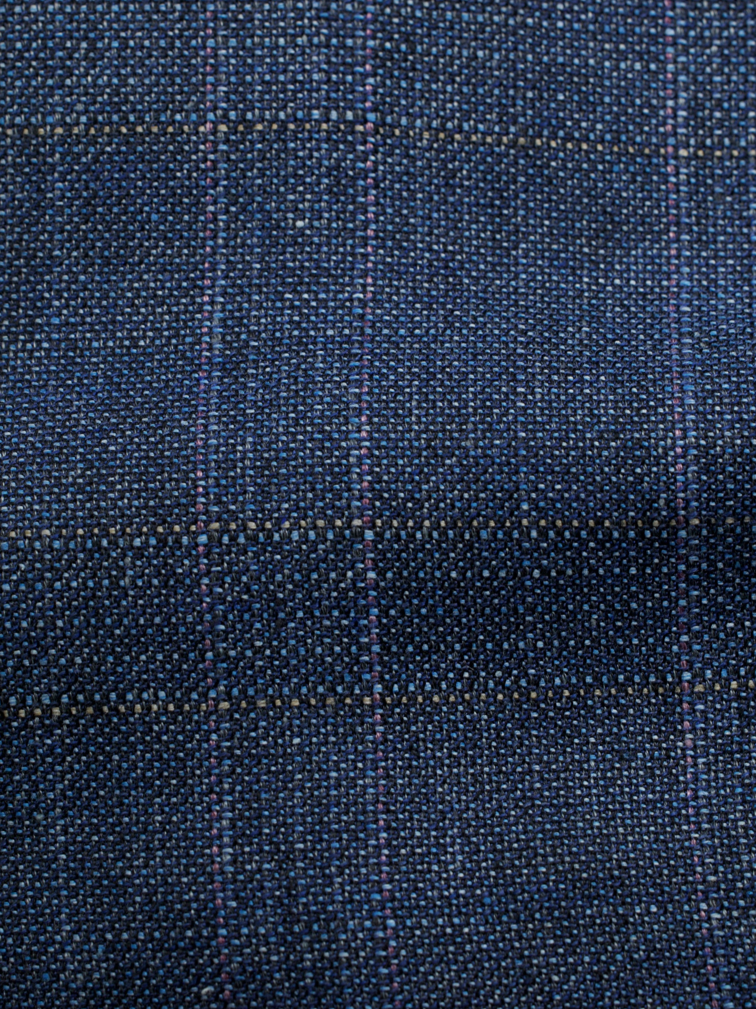 Kiton Blue & Light Brown Linen, Cashmere & Silk Windowpane Jacket