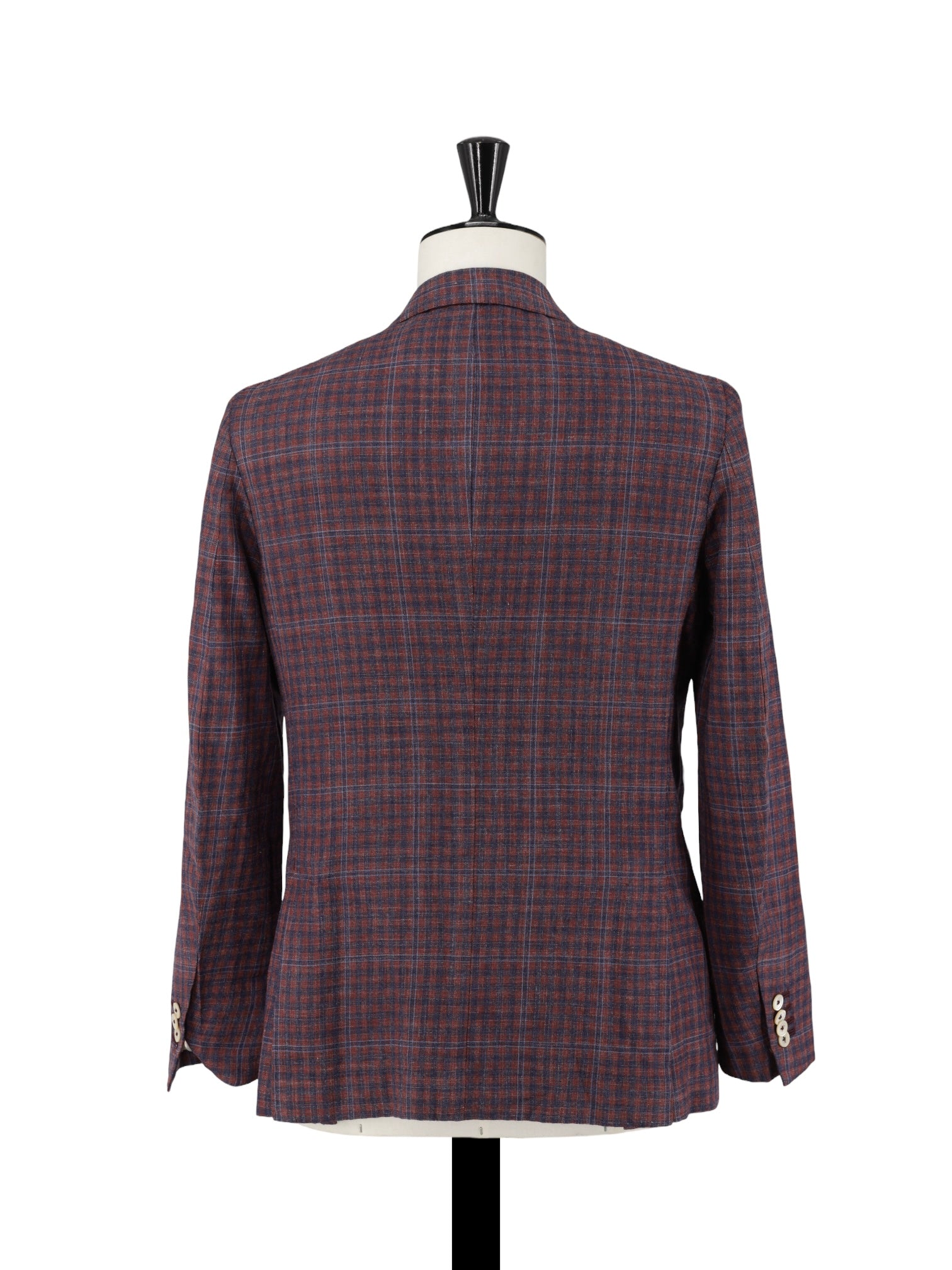Isaia Red & Blue Wool, Silk & Linen Gingham Check Jacket