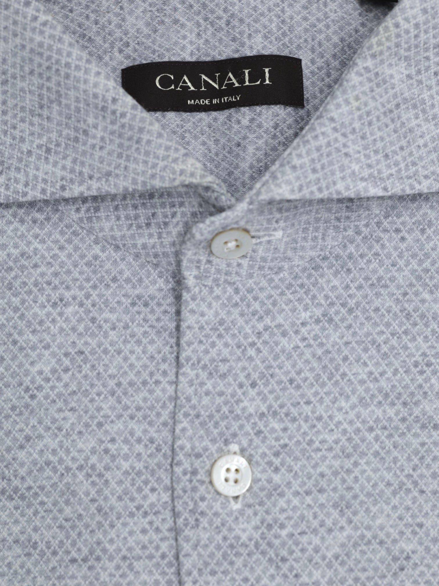 Canali Light Grey Heavyweight Cotton Micro-Pattern Shirt