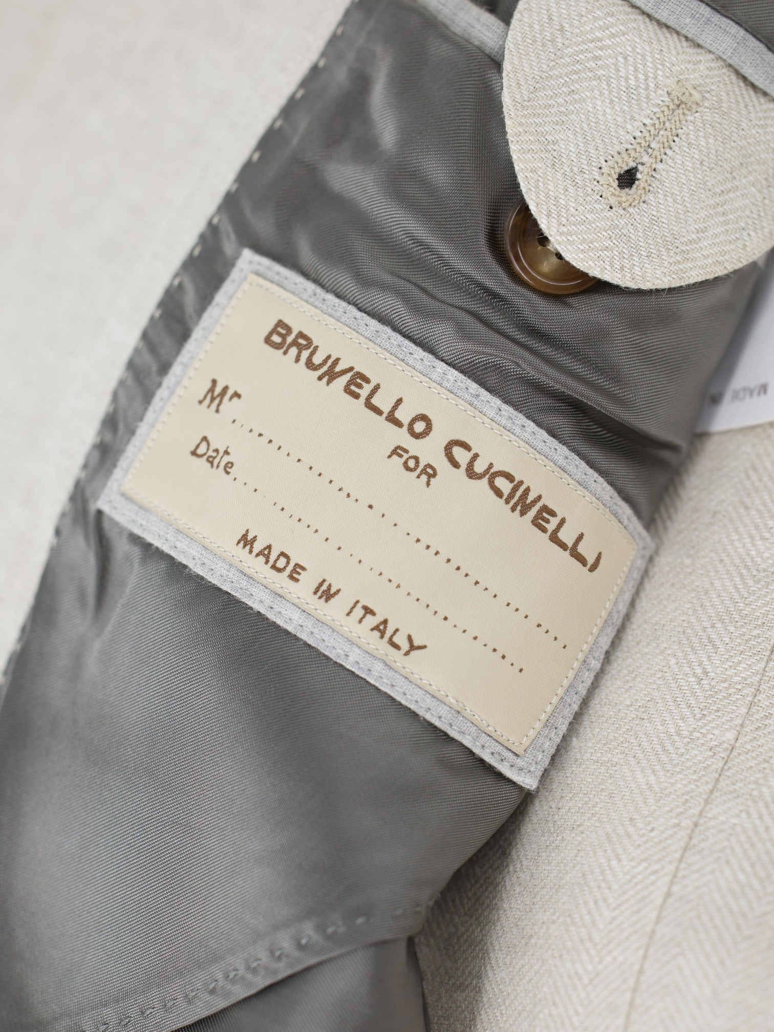 Brunello Cucinelli Sand Pure Linen Herringbone Summer Jacket