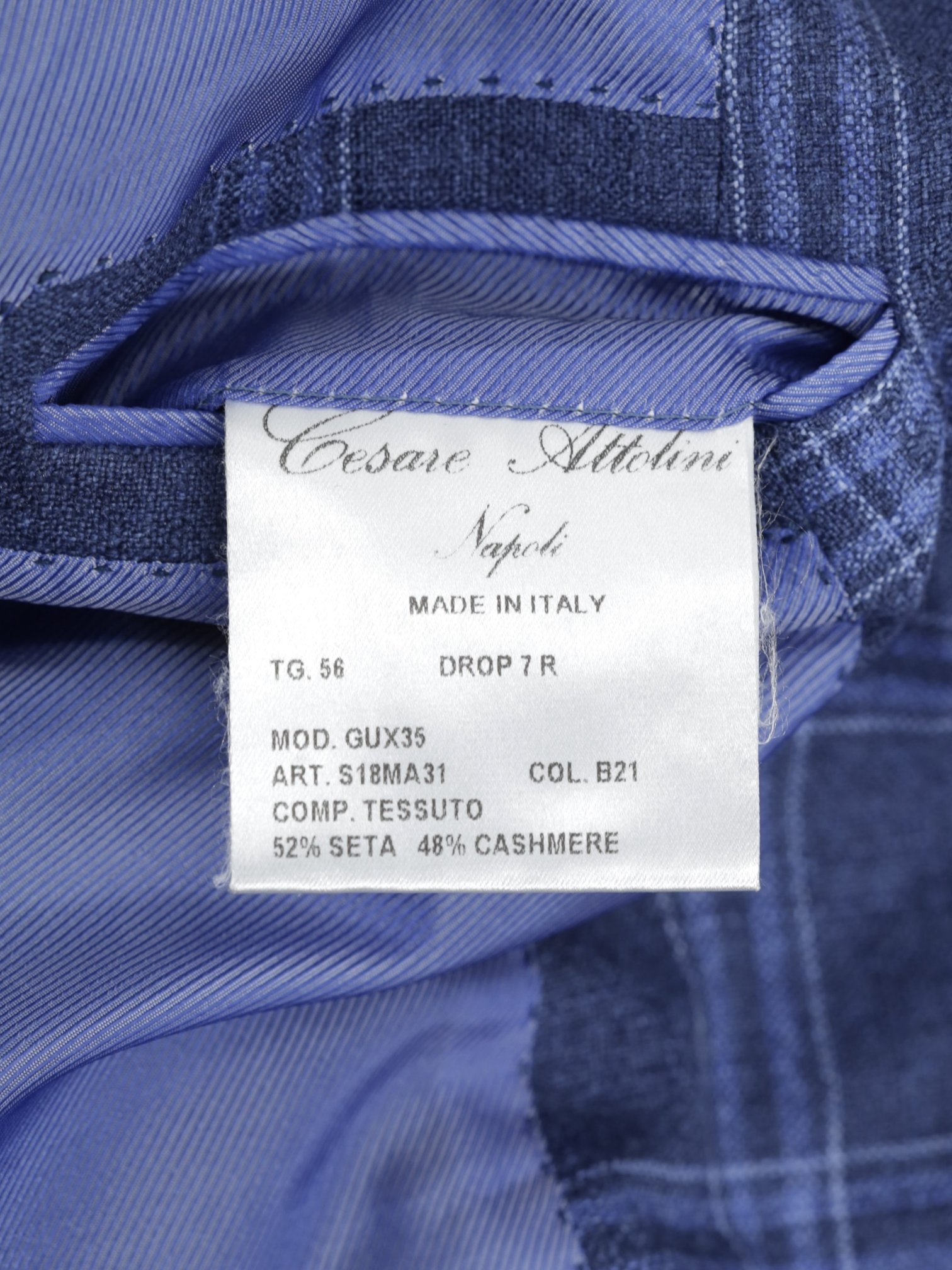 Cesare Attolini Blue Silk & Cashmere Windowpane Jacket