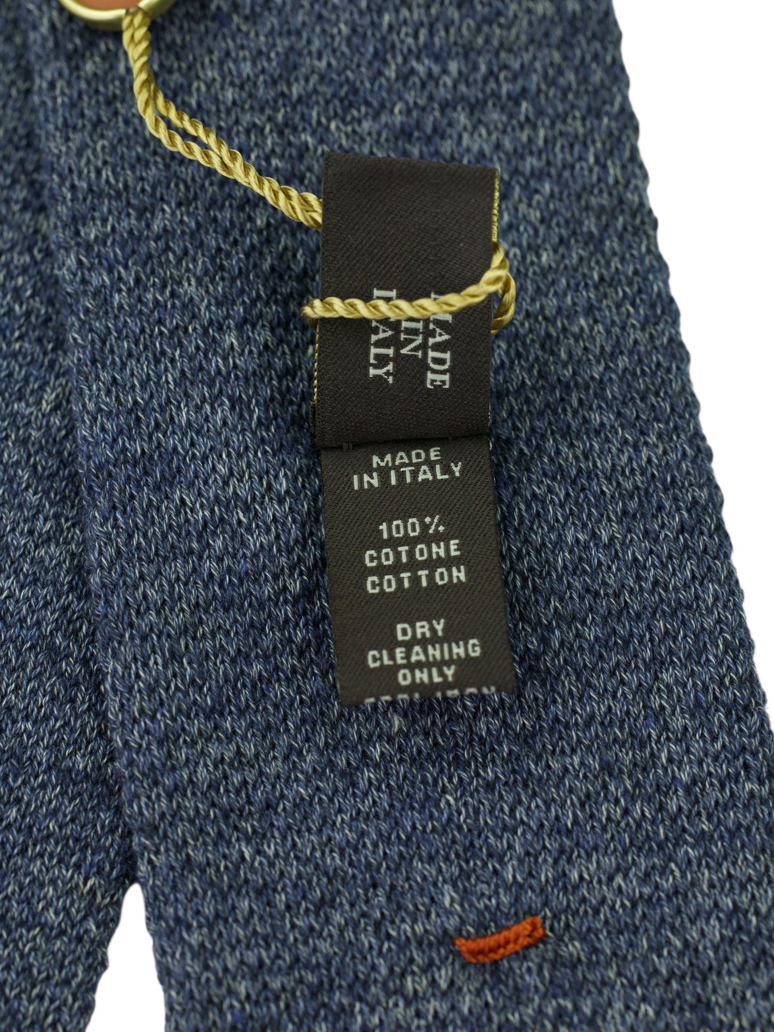 Loro Piana Deep Steel Blue Cotton Knitted Geometric Tie