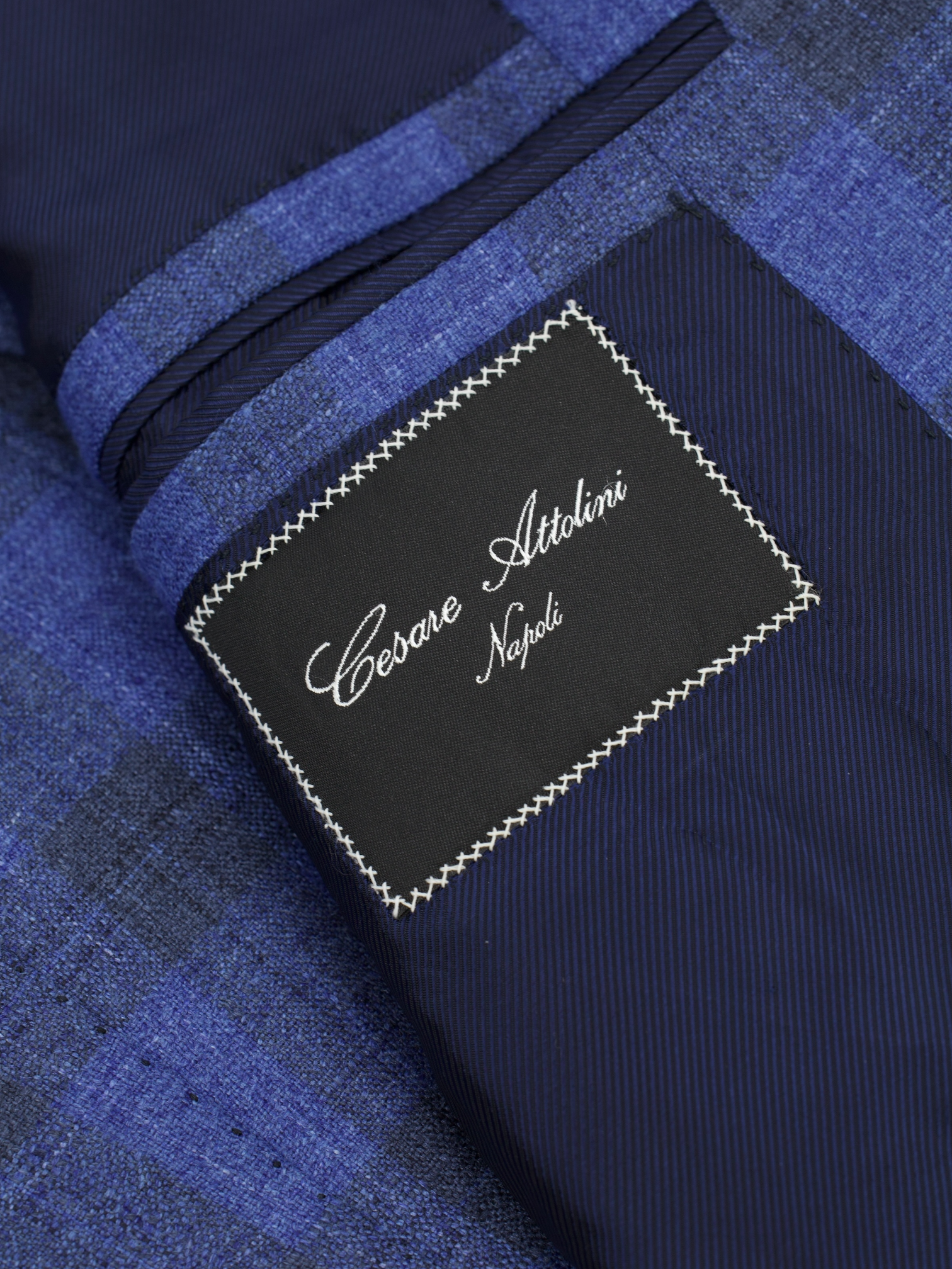 Cesare Attolini Azure Blue Silk & Cashmere Check Jacket