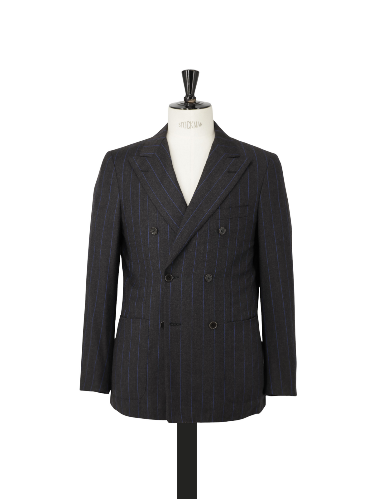 Caruso Anthracite & Azure Blue Wool Flannel Double-Breasted Pinstripe