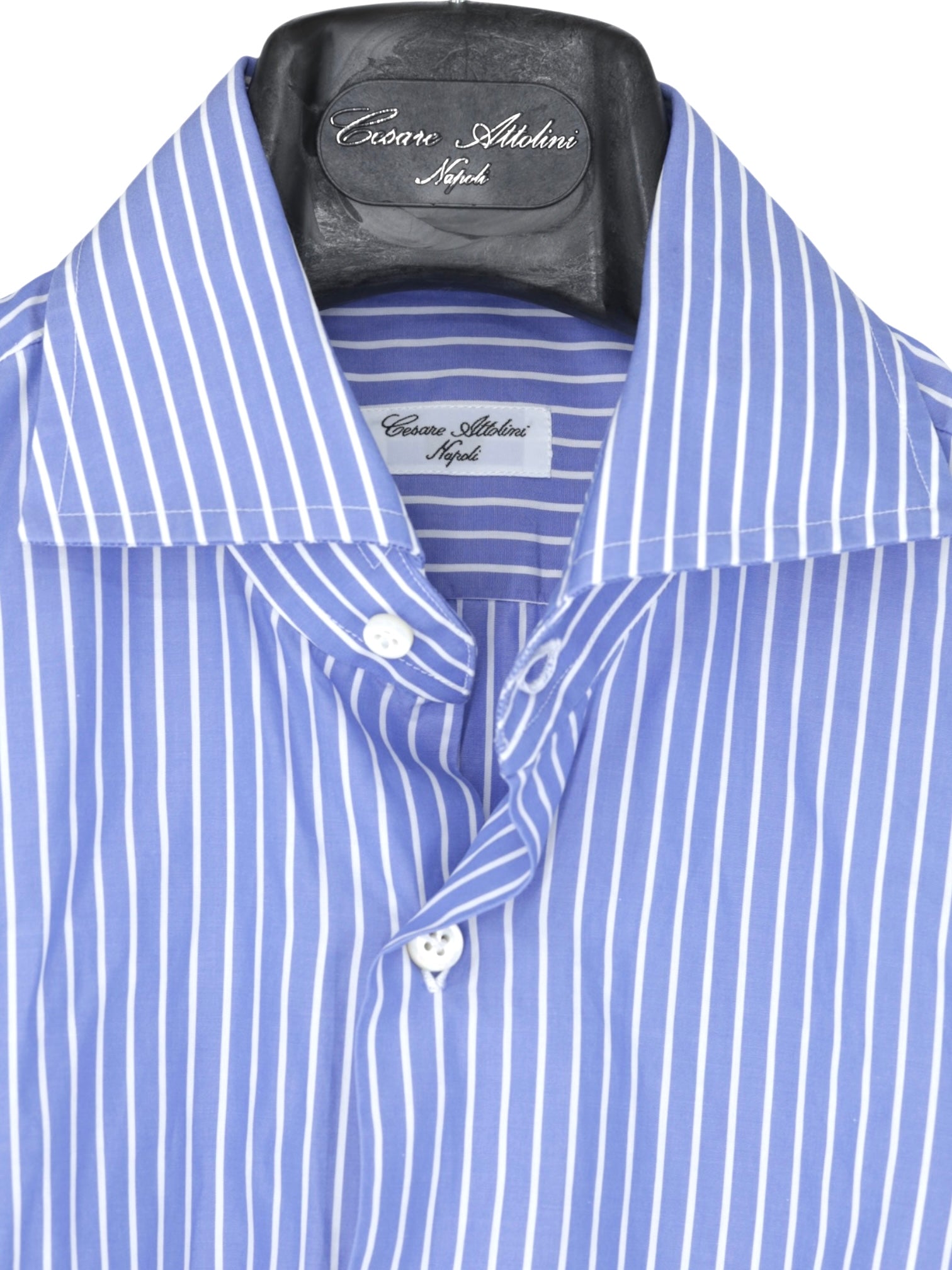 Cesare Attolini Blue & White Fine-Cotton Neapolitan Pinstripe Shirt