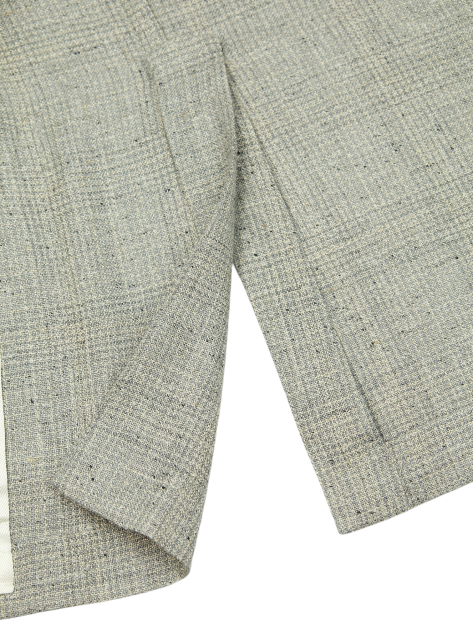 Corneliani Light Grey Double Breasted Silk, Linen & Wool Micro-Pattern Jacket