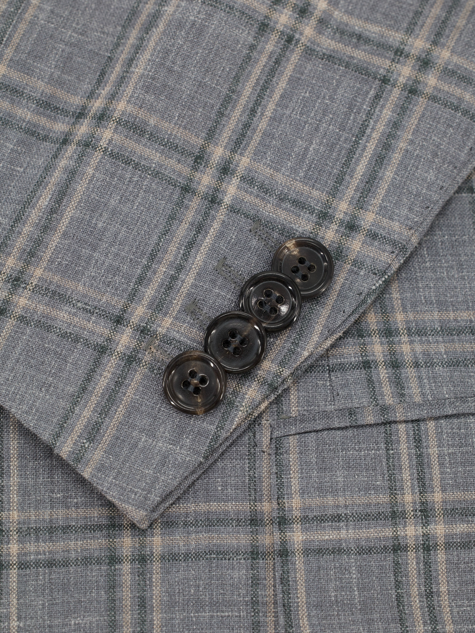Cesare Attolini Light Grey & Taupe Wool, Silk & Linen Windowpane Jacket