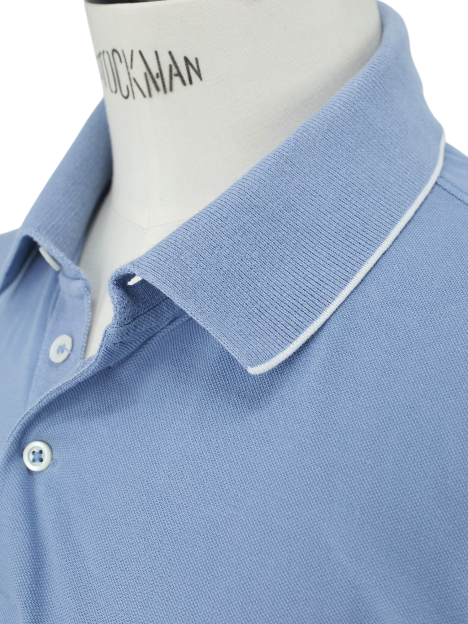 Brunello Cucinelli Blue & White-Piping Cotton Piqué Polo