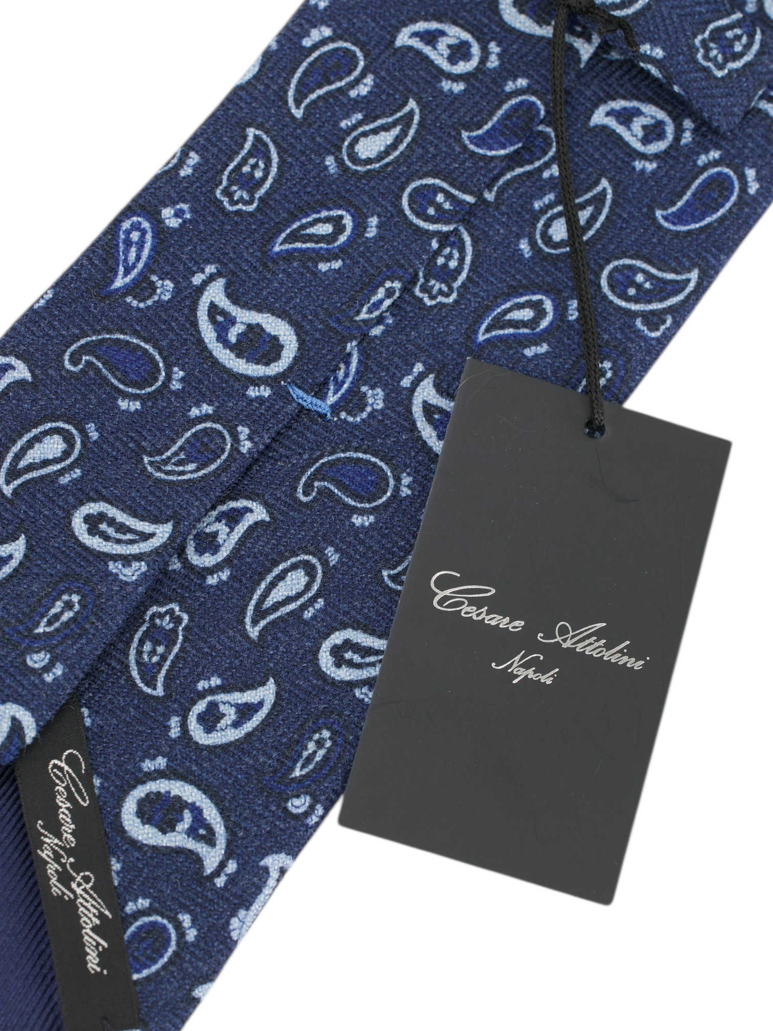 Cesare Attolini Navy & Light Blue Wool & Silk Pailsey Tie