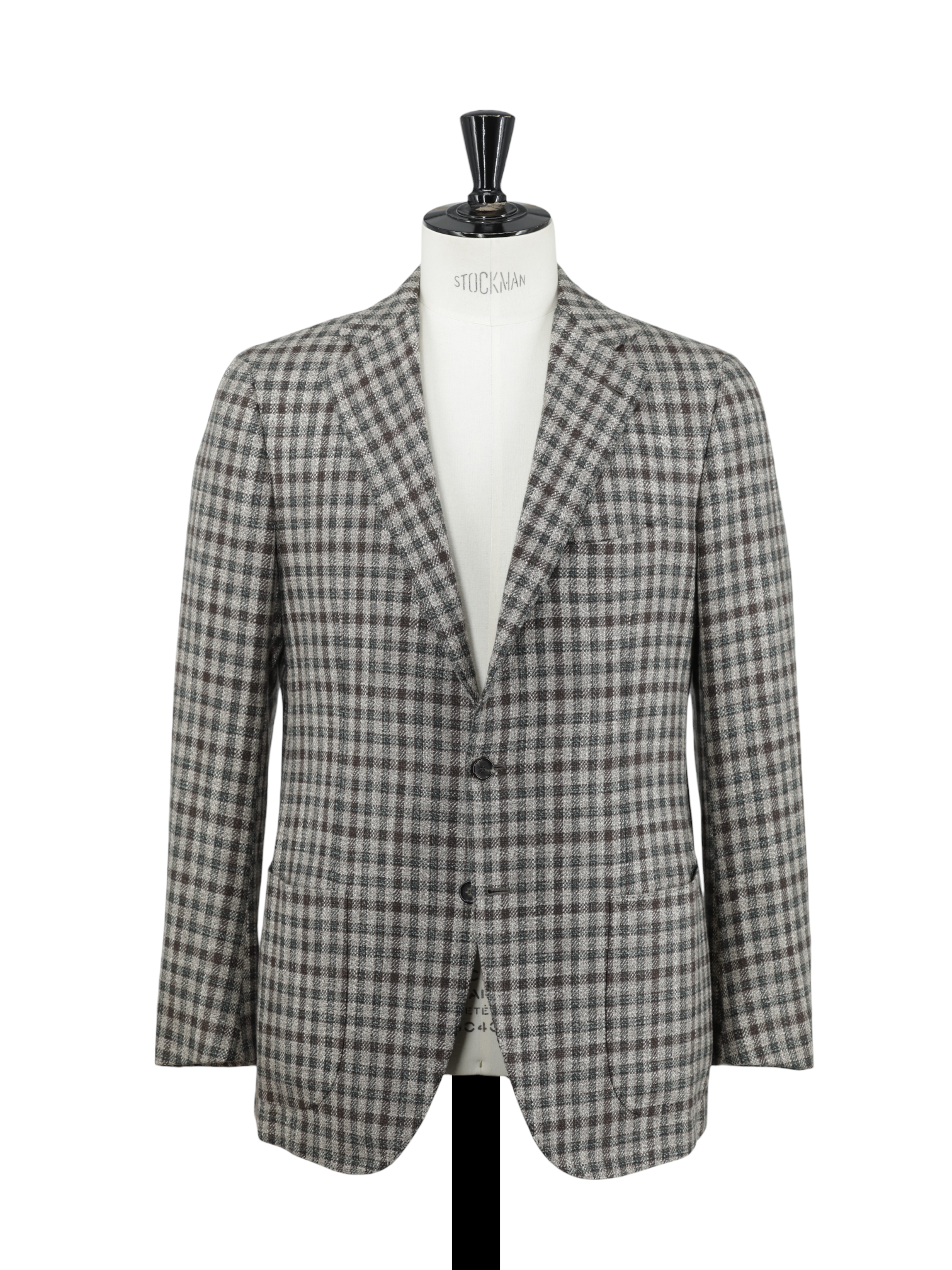 Cesare Attolini Light Brown & Green Wool-Silk Blend Gingham-Check Jacket